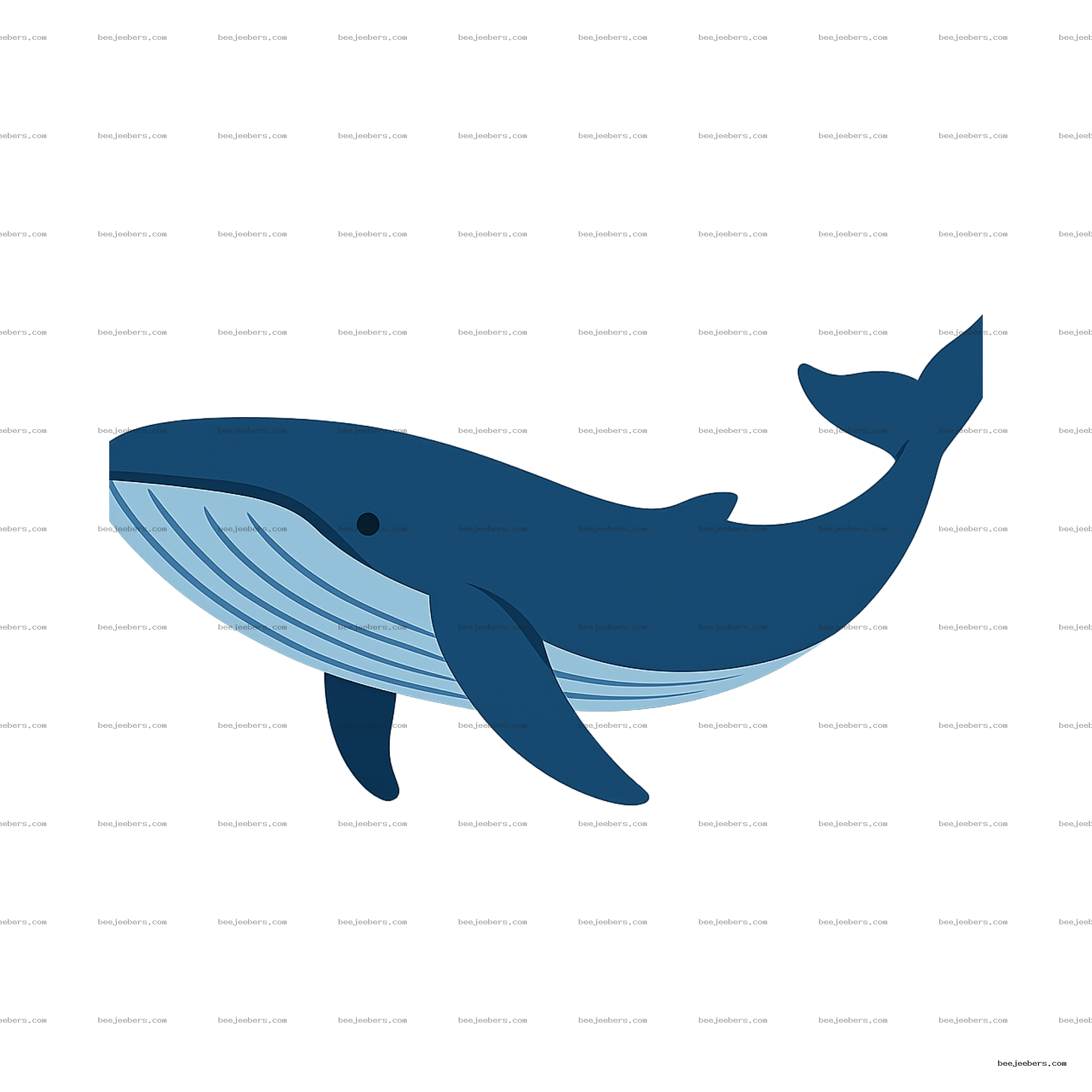Clean vector blue whale clipart with transparent background swimming side profile