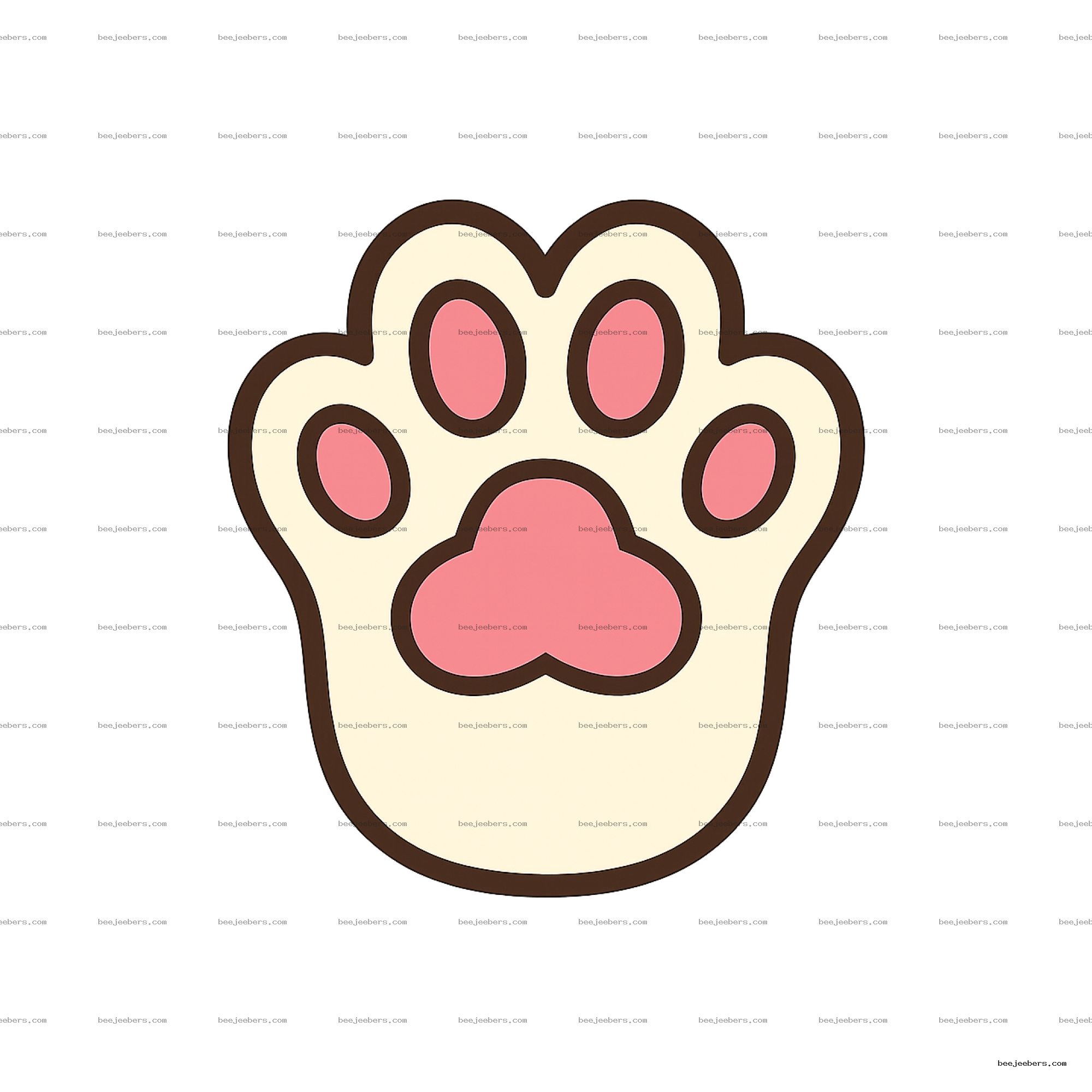 Clean vector illustration of a cat paw with pink pads and brown outlines on a transparent background