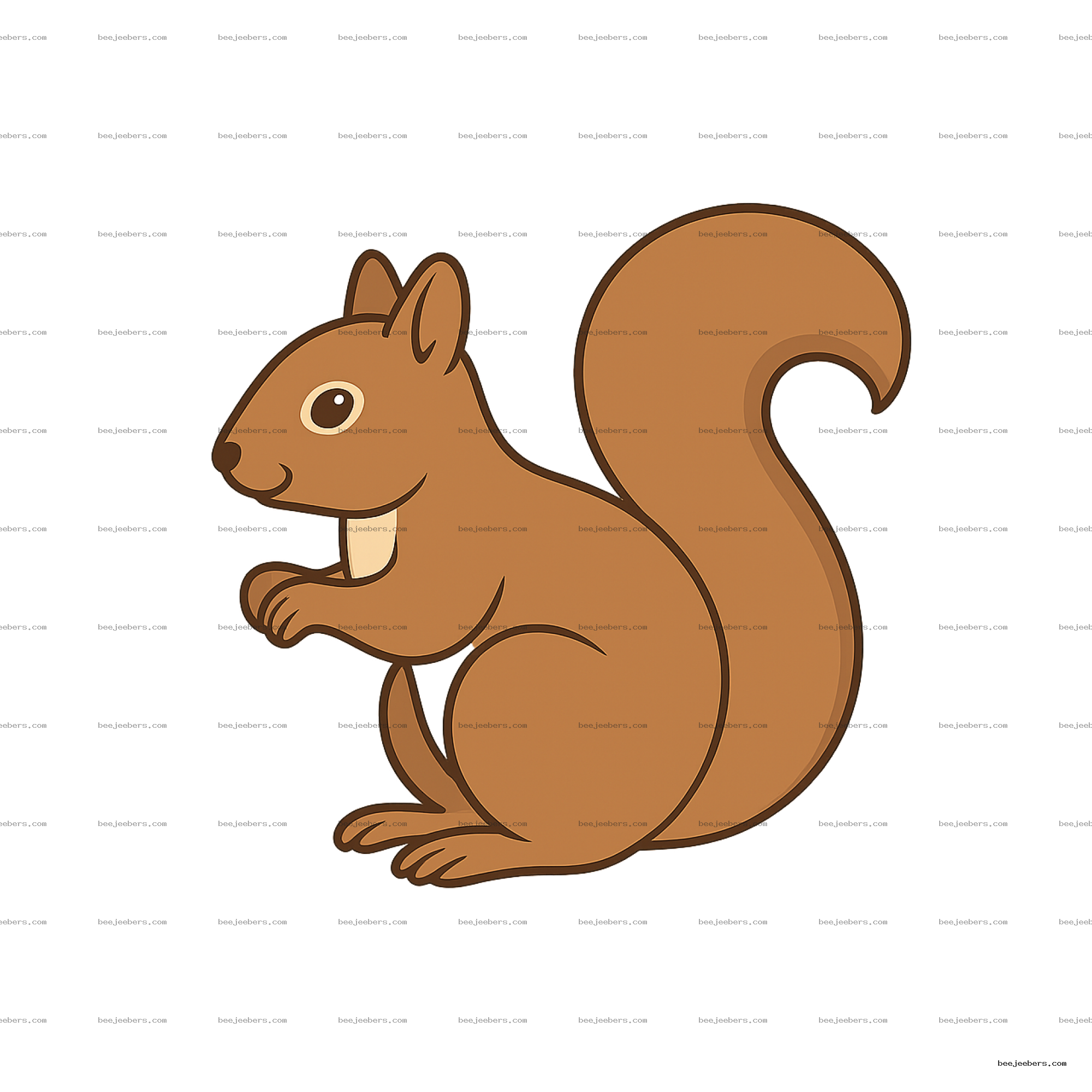 Cute cartoon squirrel clipart in brown with large tail, clean vector style PNG with transparent background