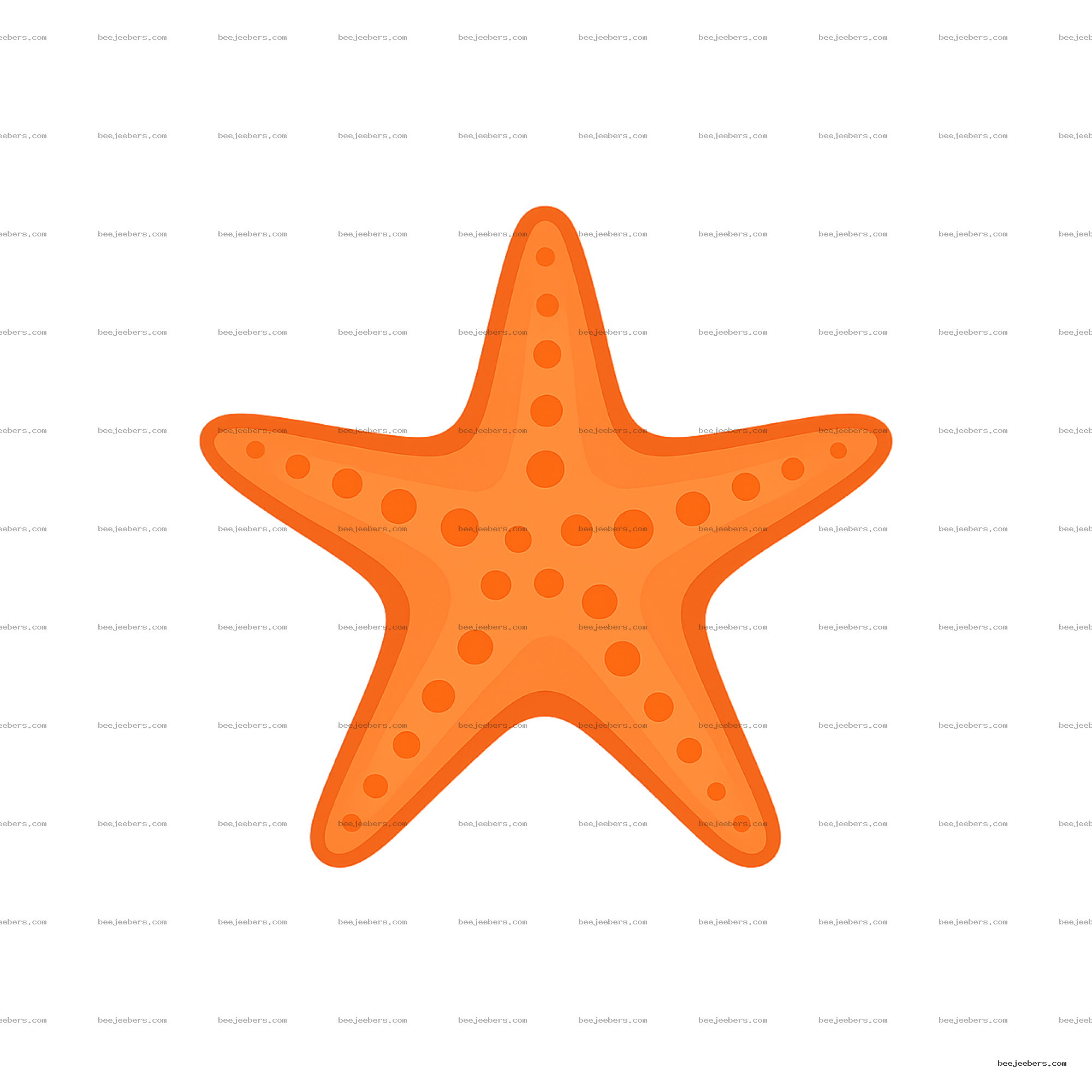 Bright orange starfish clipart with round spots on a transparent background