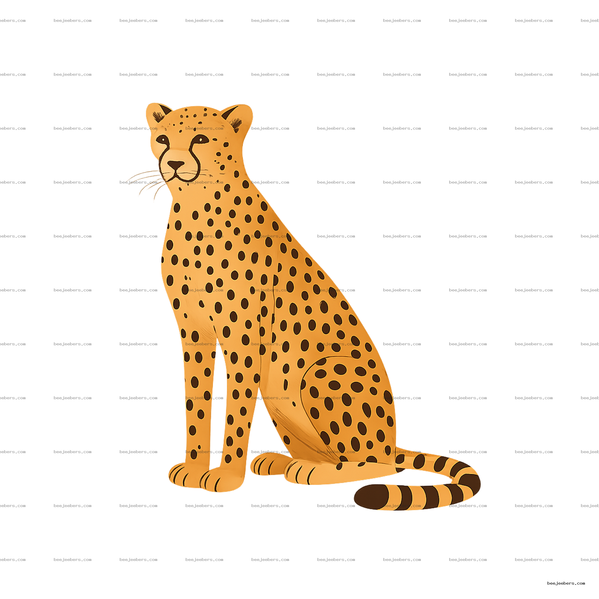 Clean vector illustration of a sitting cheetah with detailed spots on transparent background