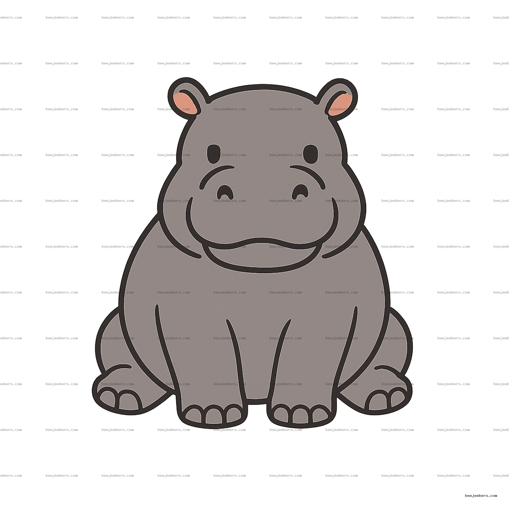 Cute cartoon hippo illustration in clean vector style with transparent background