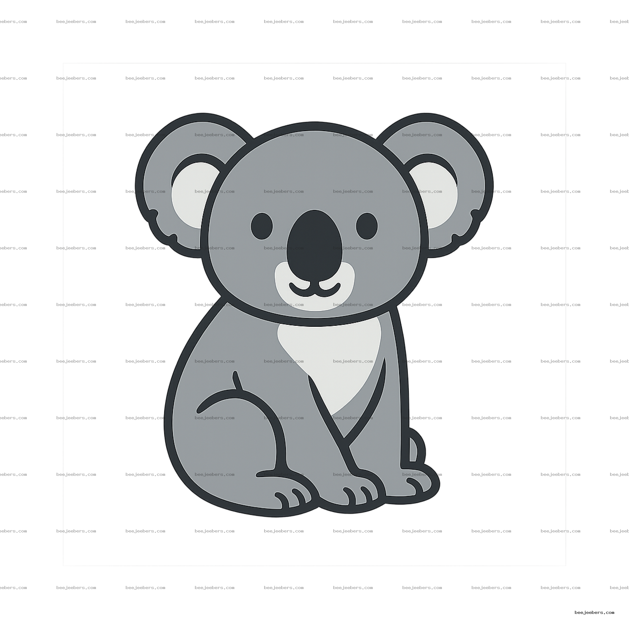 Vector illustration of a cute grey koala sitting with a white chest on transparent background