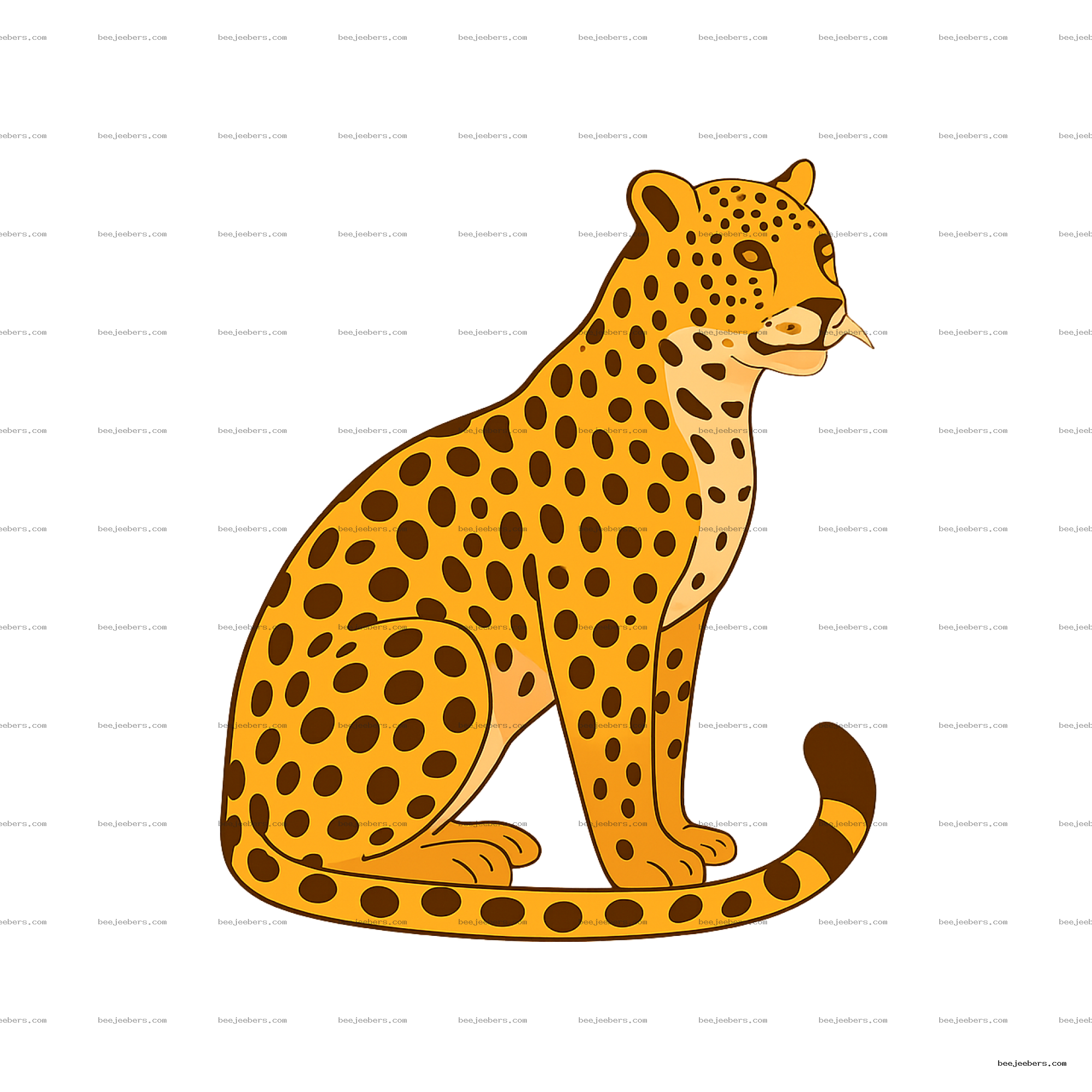 Clean vector illustration of a sitting leopard with dark spots on transparent background