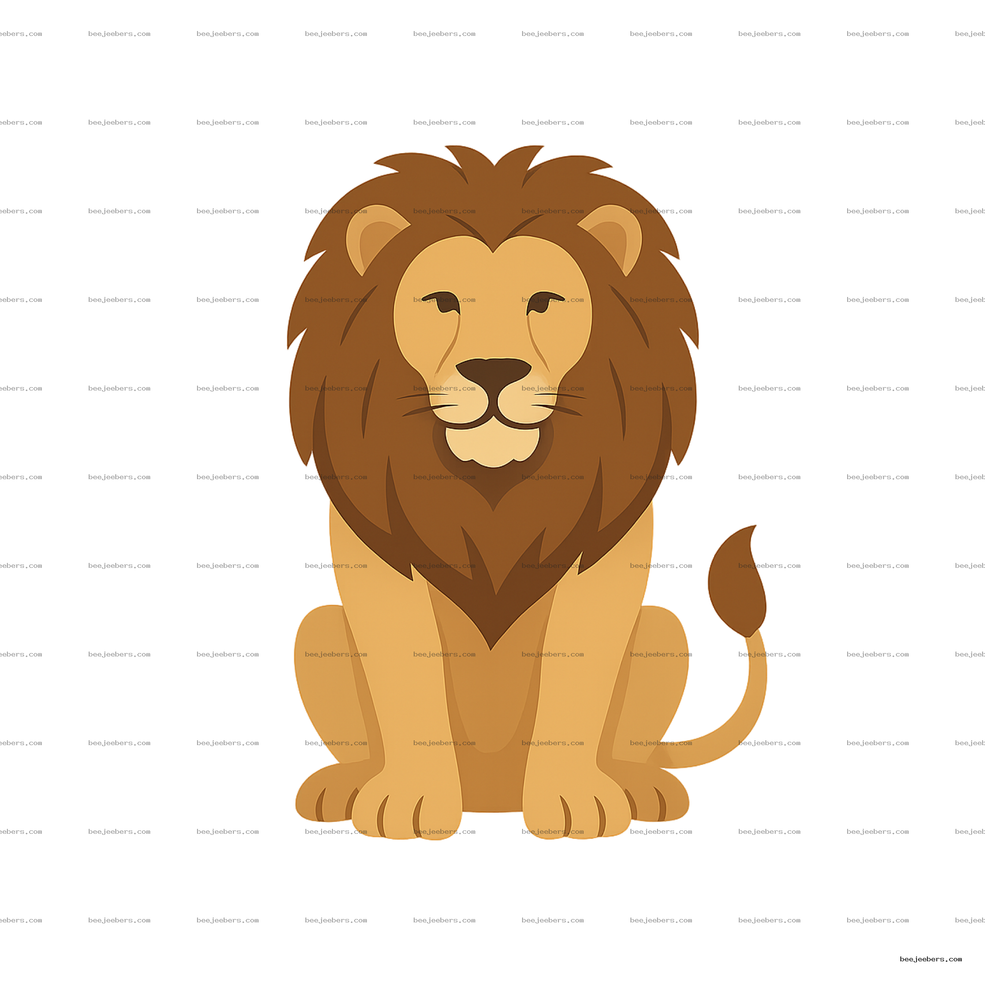 Clean vector illustration of a cartoon lion sitting with a full mane on a transparent background