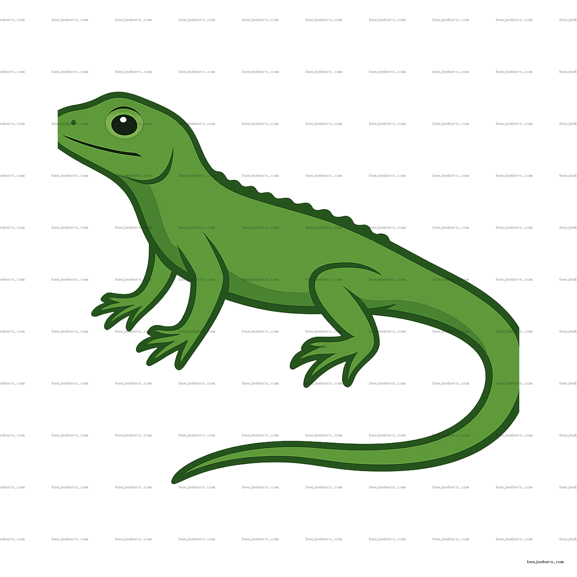 Clean vector illustration of a green lizard in side profile with transparent background