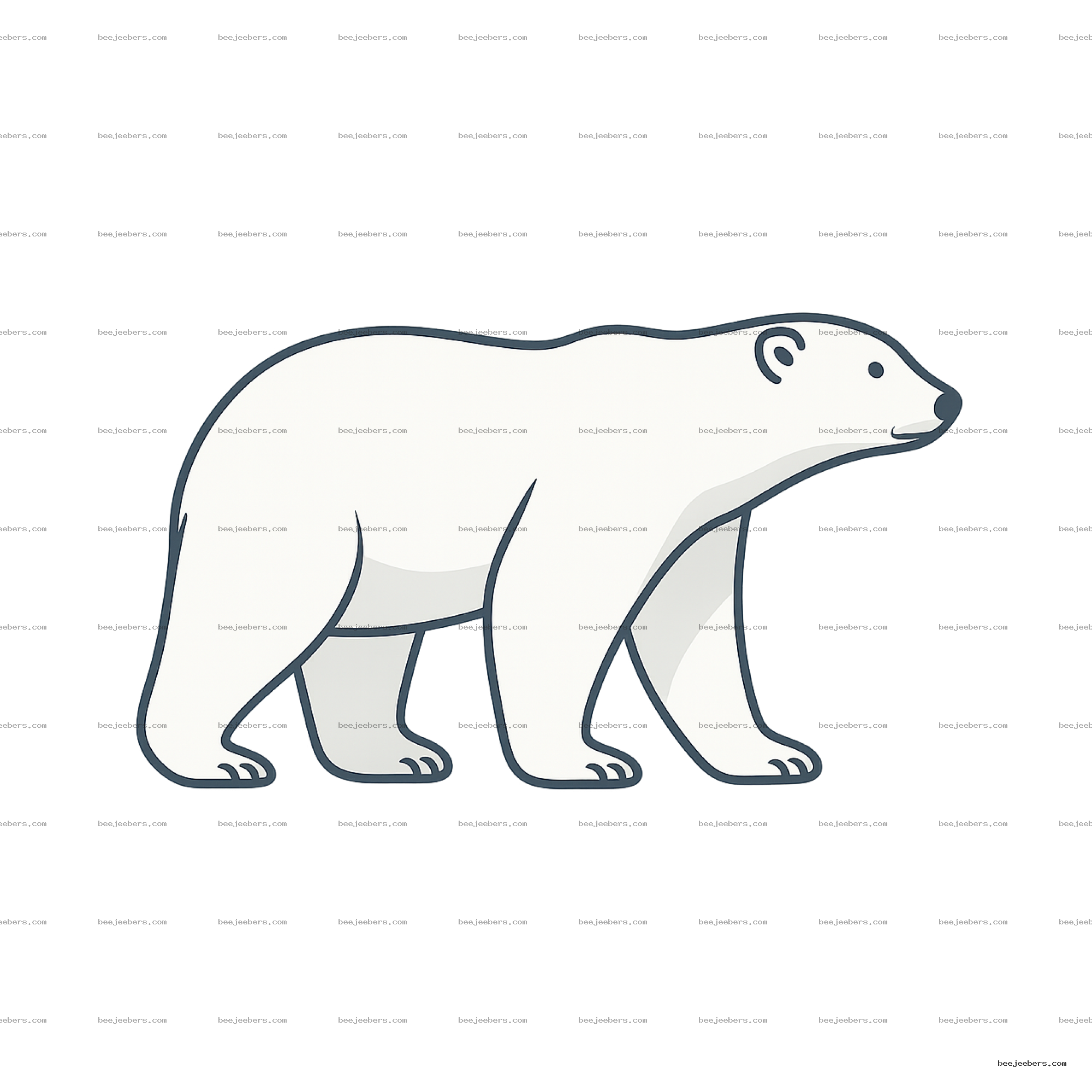 Clean vector side profile of a polar bear with transparent background