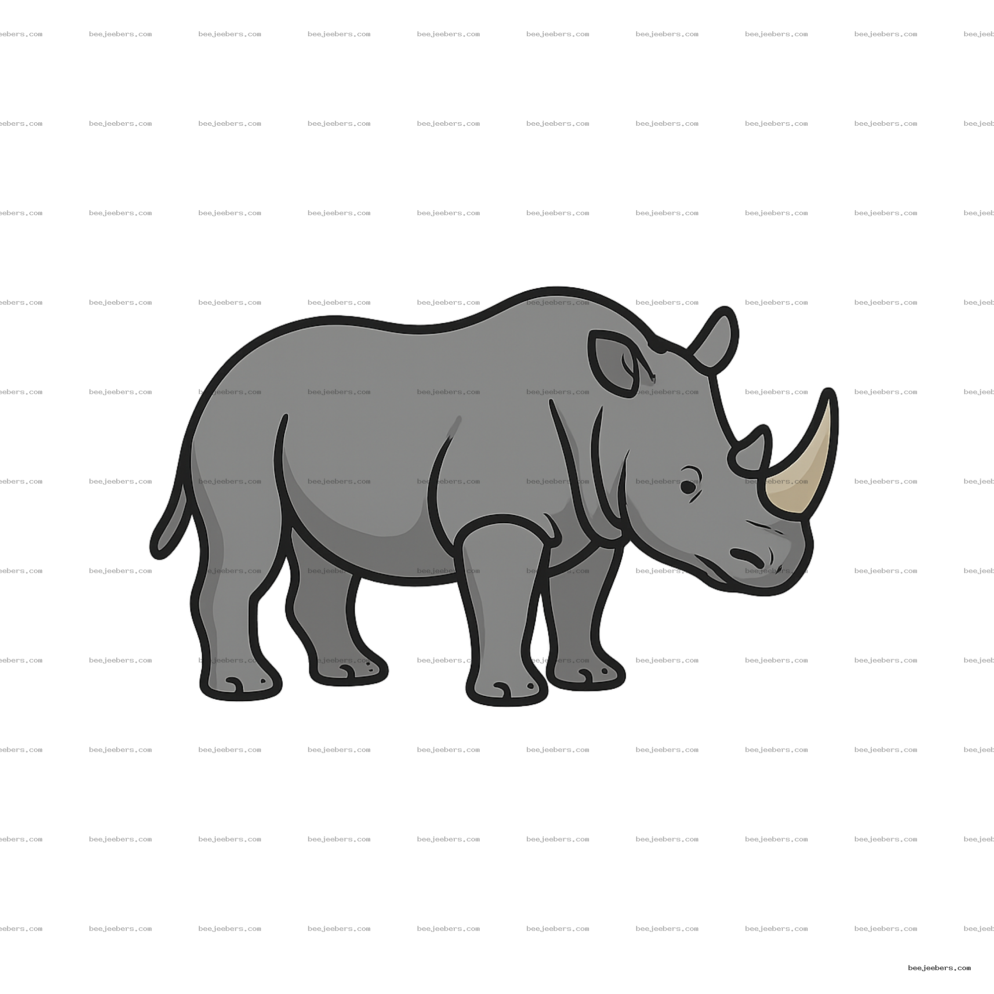 Clean vector illustration of a gray rhino with two horns on transparent background