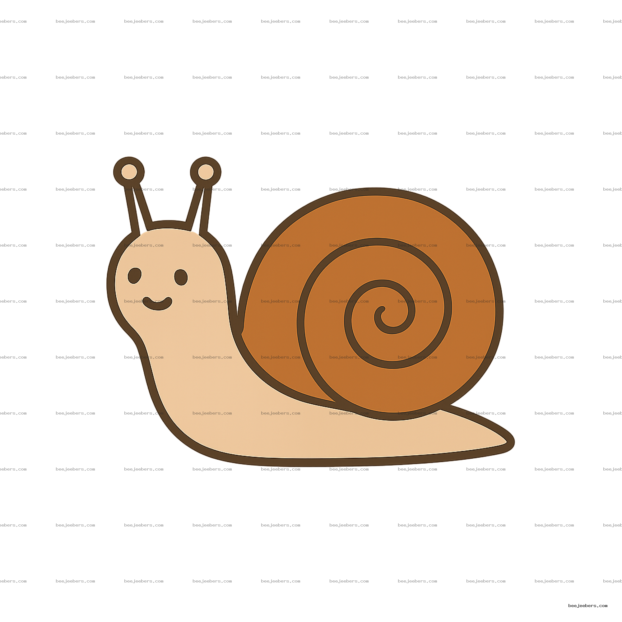 Cute cartoon snail with beige body and brown spiral shell on transparent background digital clipart