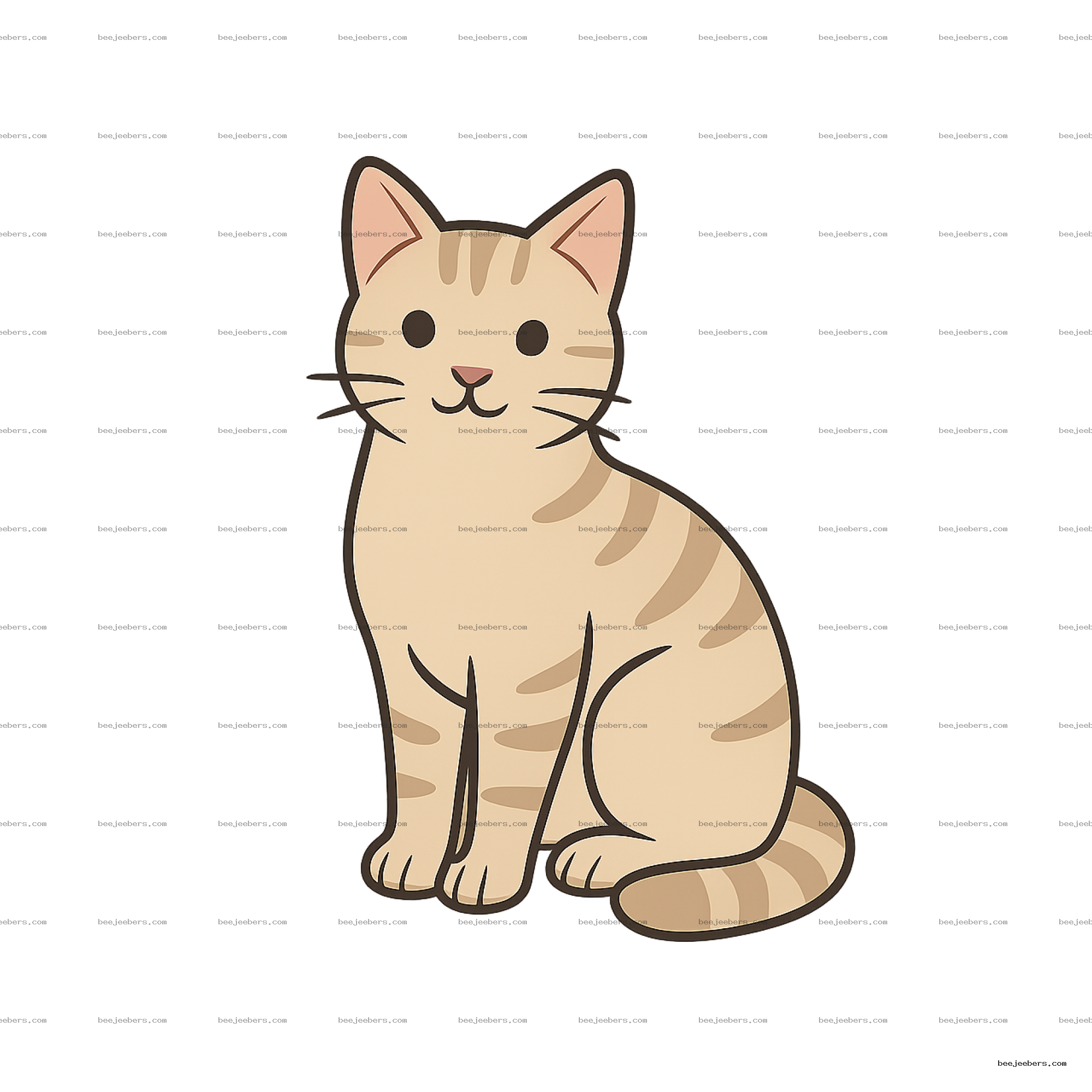 Cute beige tabby cat cartoon illustration with transparent background
