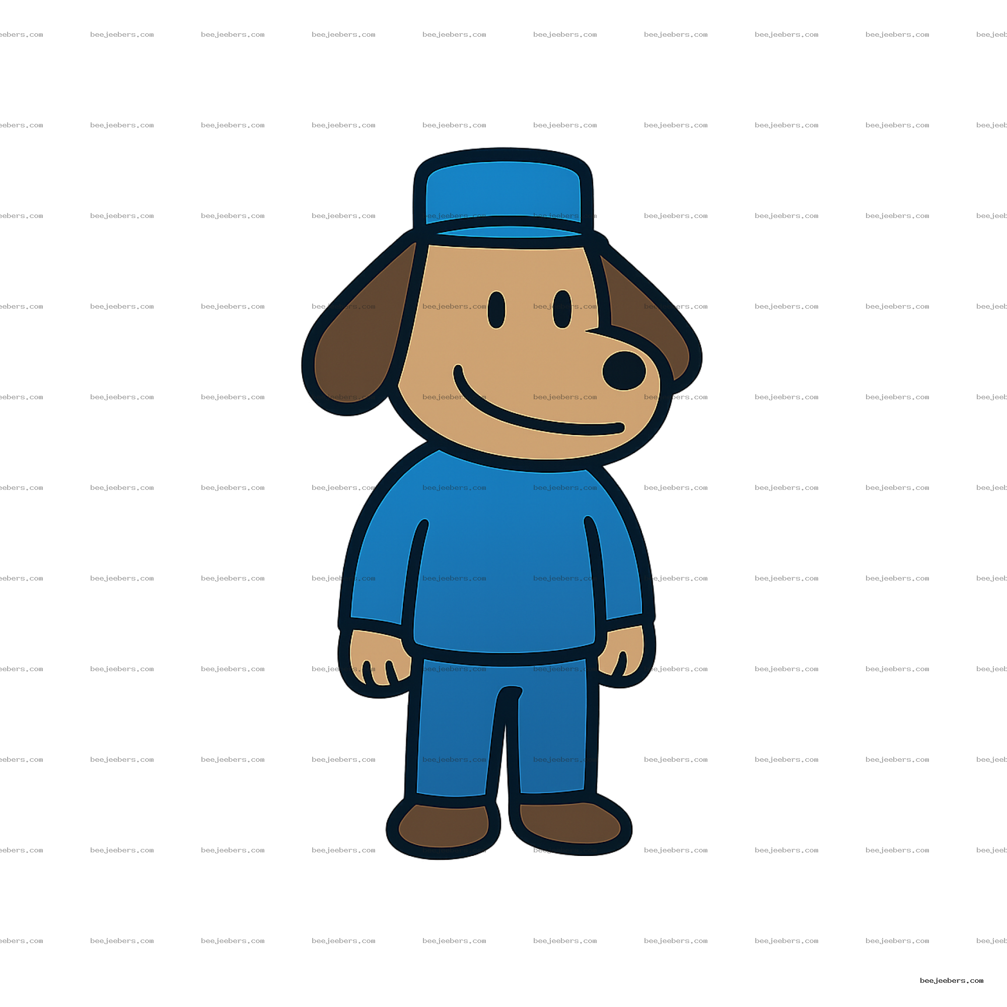 Cartoon dog wearing blue uniform and hat smiling front view vector PNG