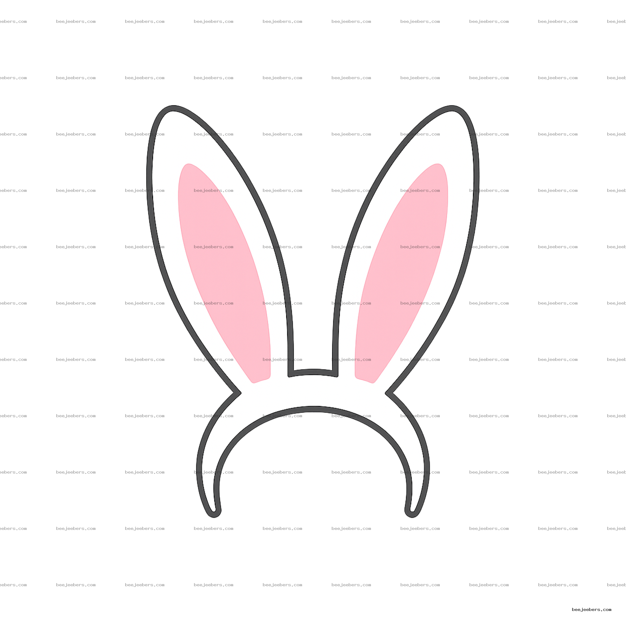 Clean vector illustration of white bunny ears with pink inner details on a headband with transparent background