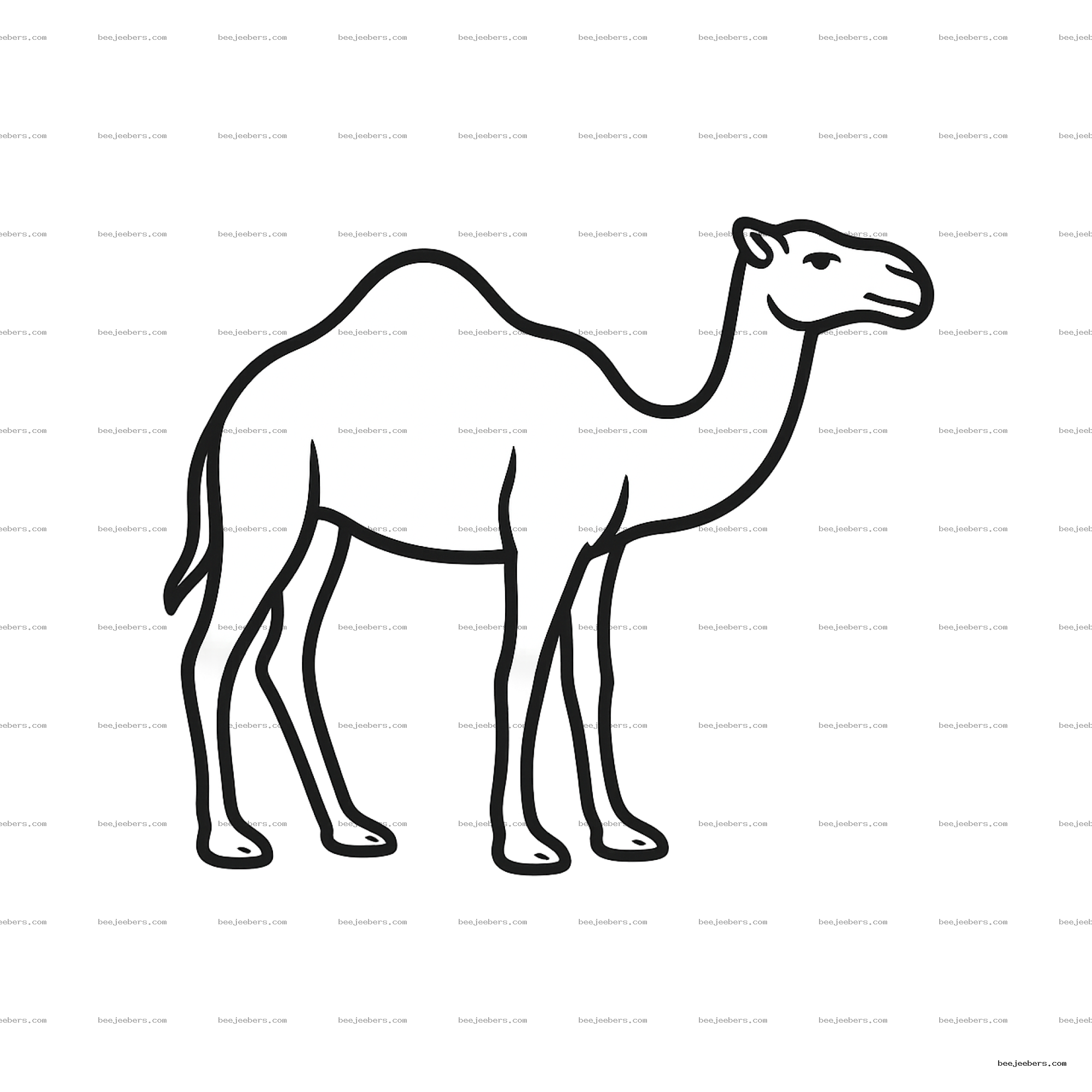 Black and white clean vector camel clipart with transparent background showing camel side profile