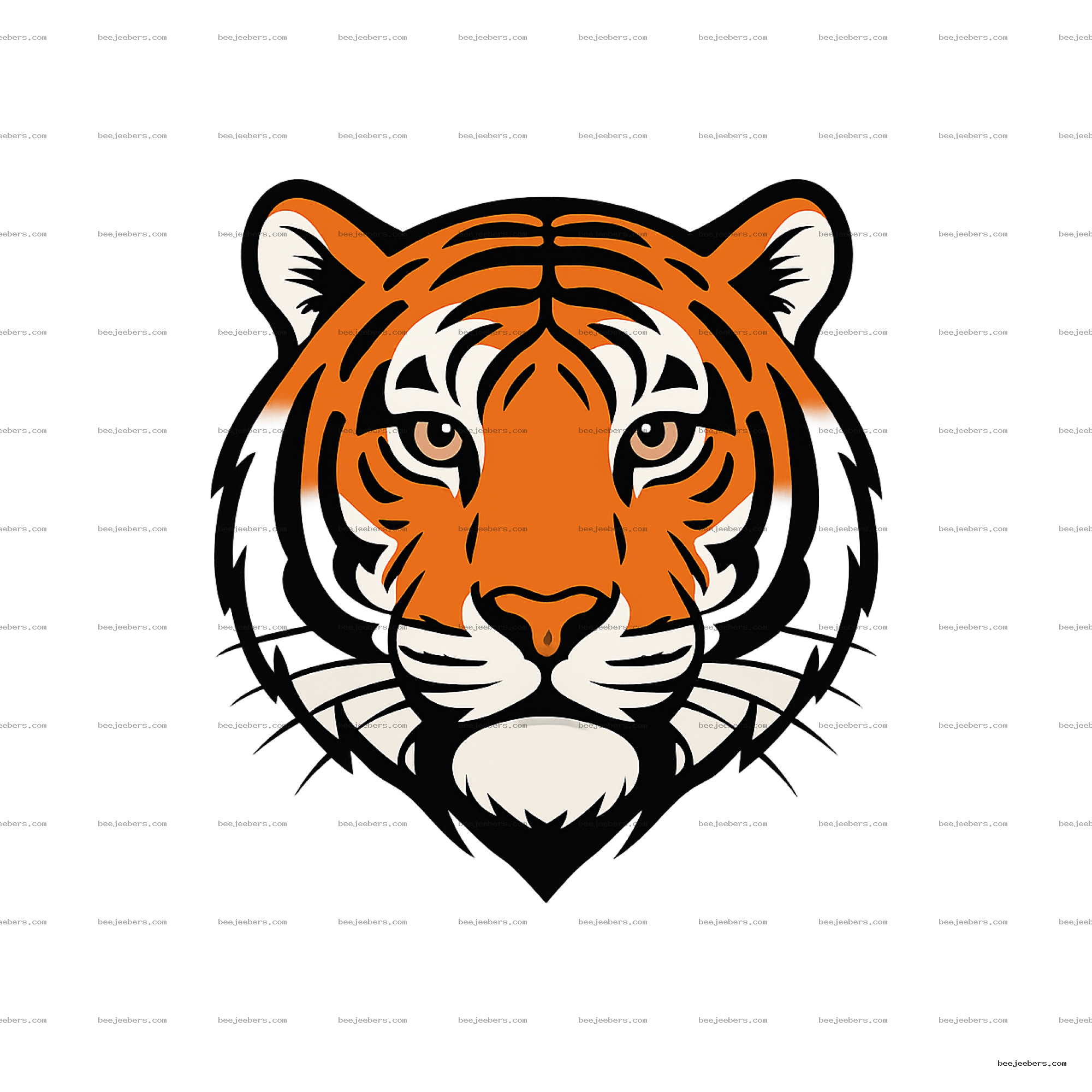 Clean vector illustration of a tiger face with orange, black, and white markings, transparent background