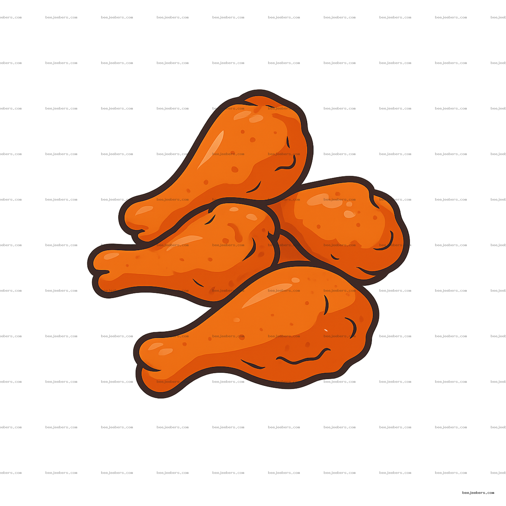 Stacked clean vector illustration of six orange fried chicken drumsticks with transparent background
