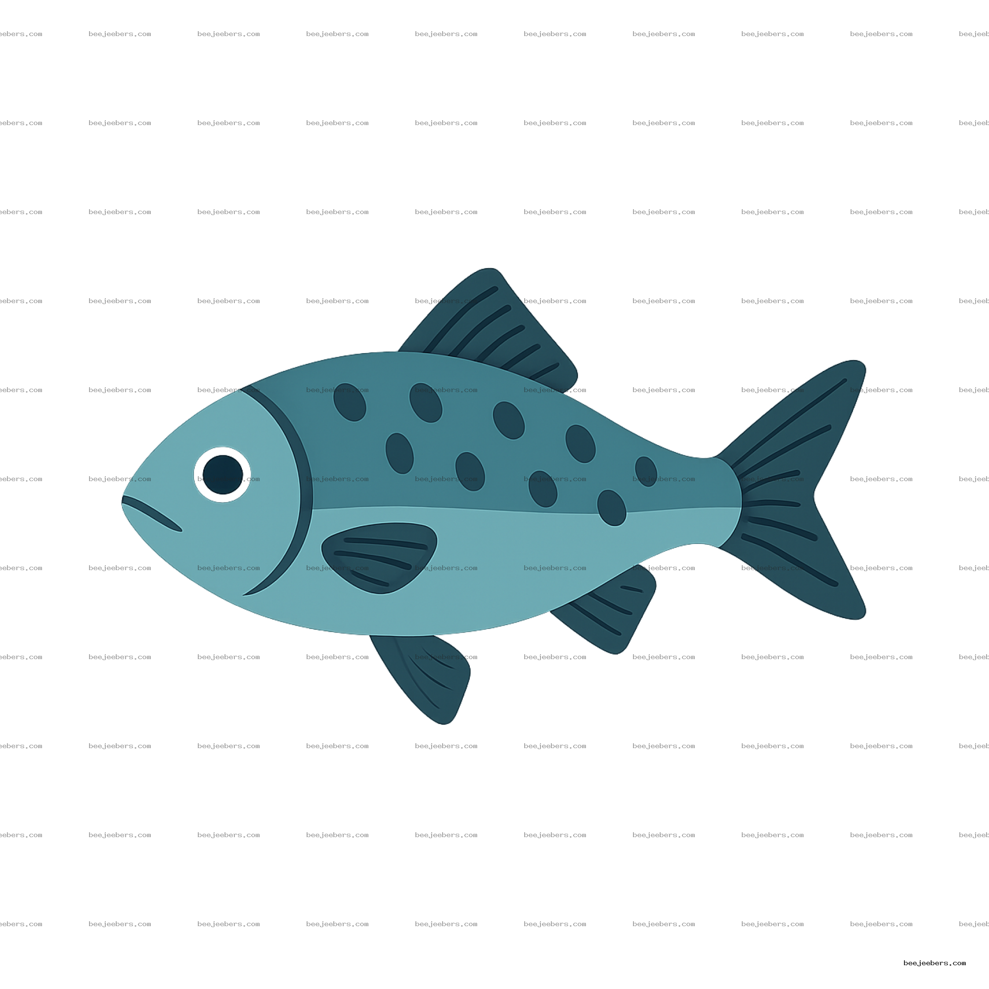 Blue cartoon fish with dark spots in clean vector style on transparent background