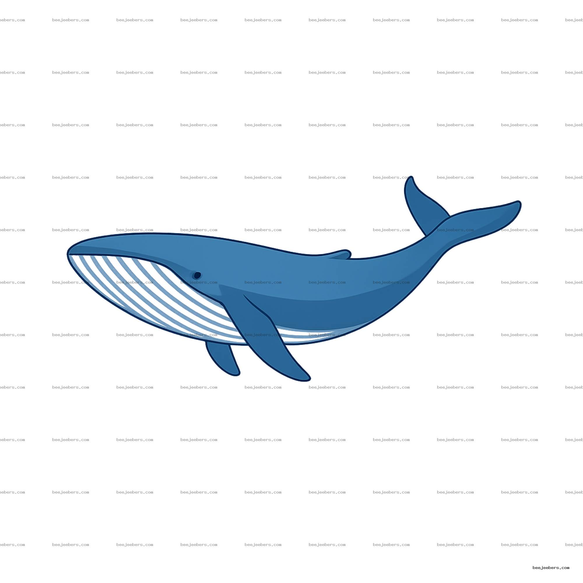 Clean vector illustration of a blue whale with transparent background, side profile with smooth lines
