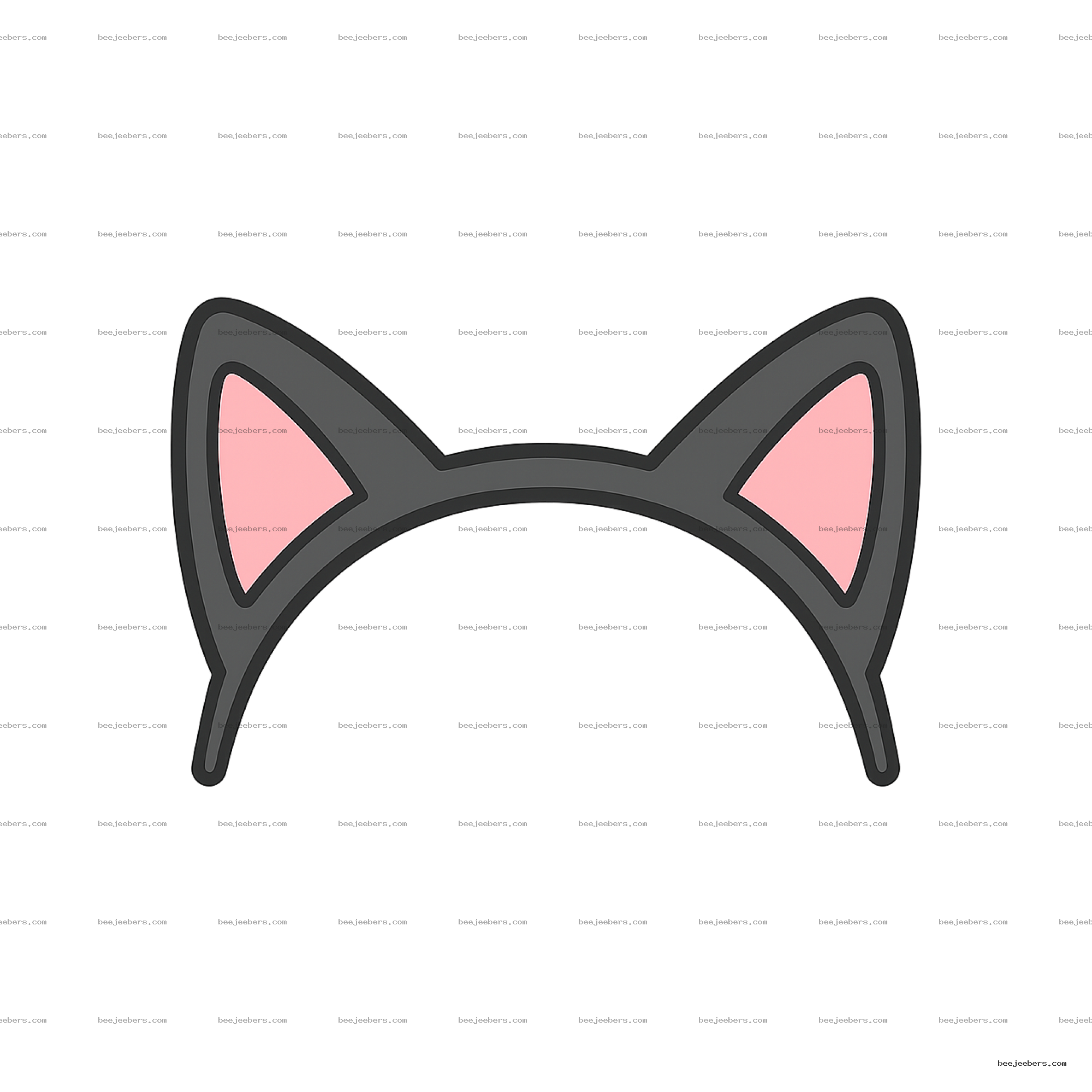 Black cat ear headband clipart with pink inner ears on a transparent background