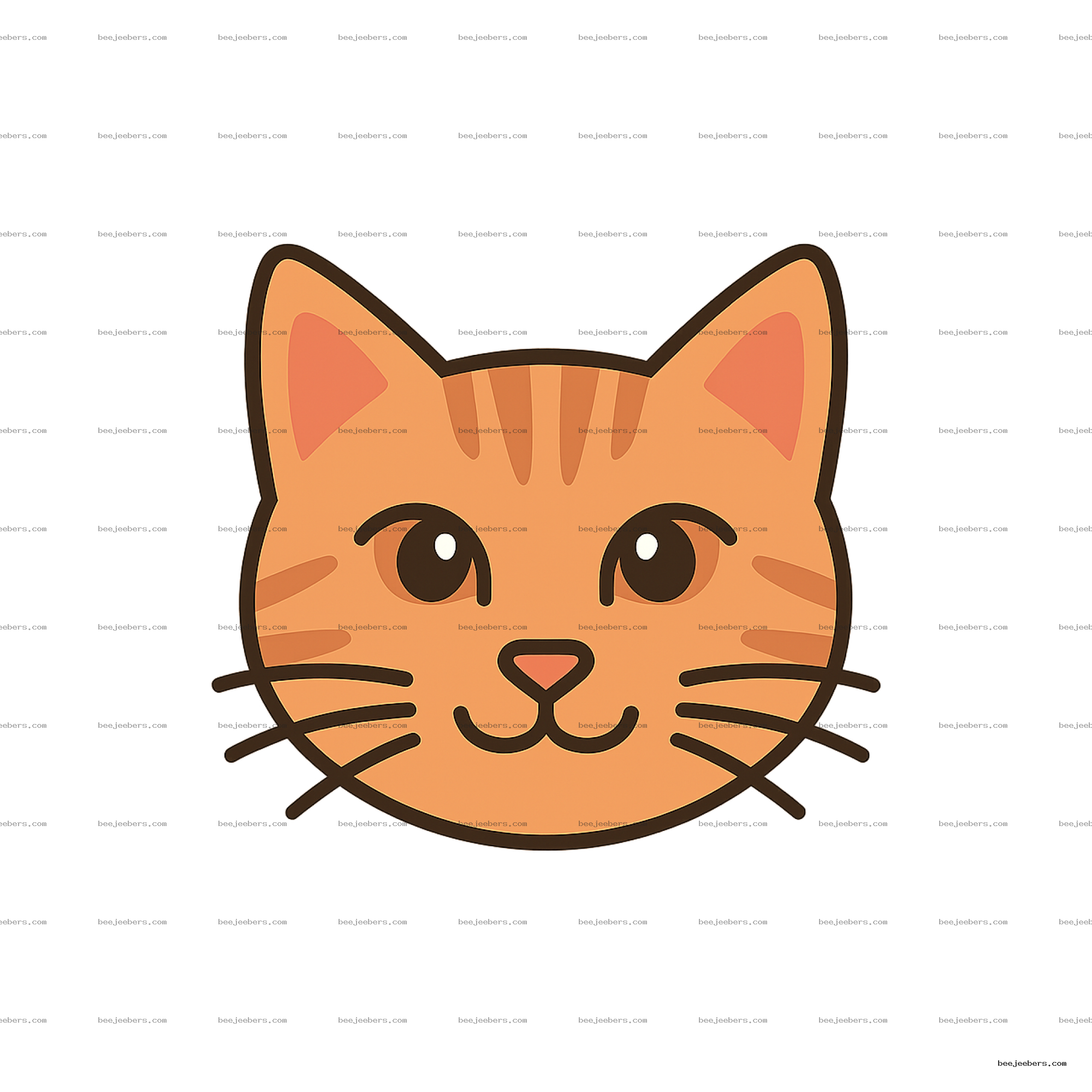 Cute orange tabby cat face vector with big eyes and whiskers on transparent background