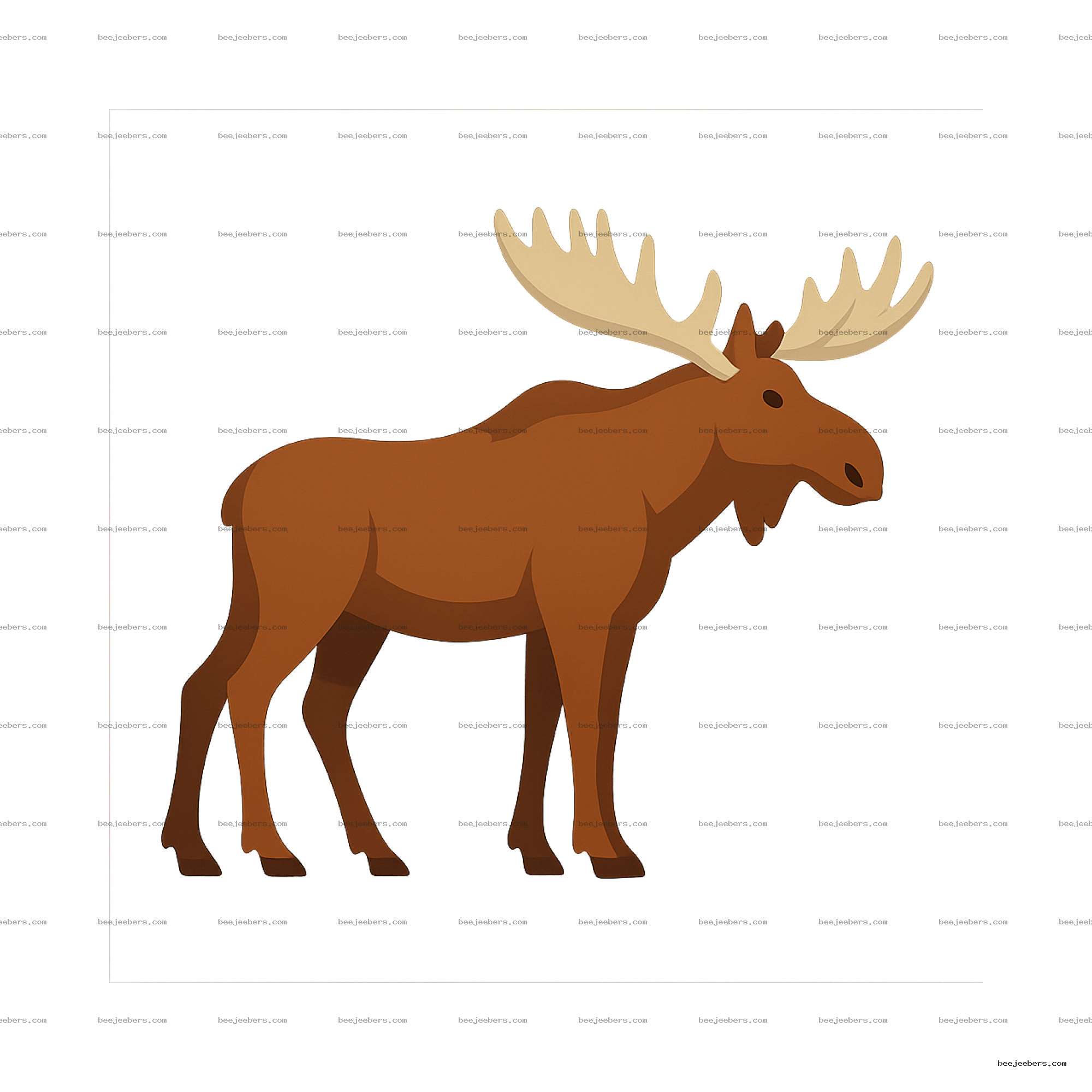 Clean vector illustration of a brown moose with large off-white antlers on transparent background