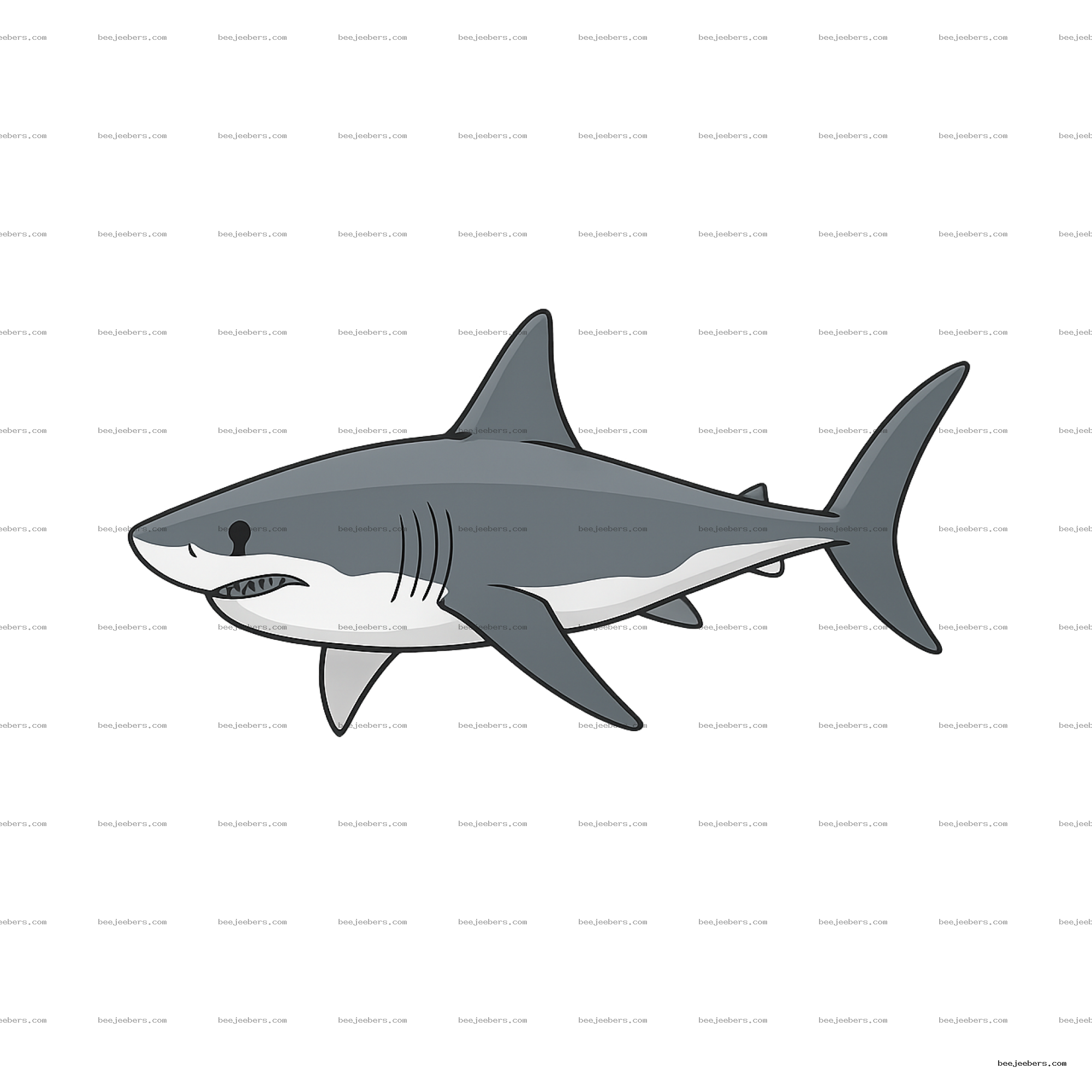 Clean vector illustration of a white shark with gray and white body on transparent background