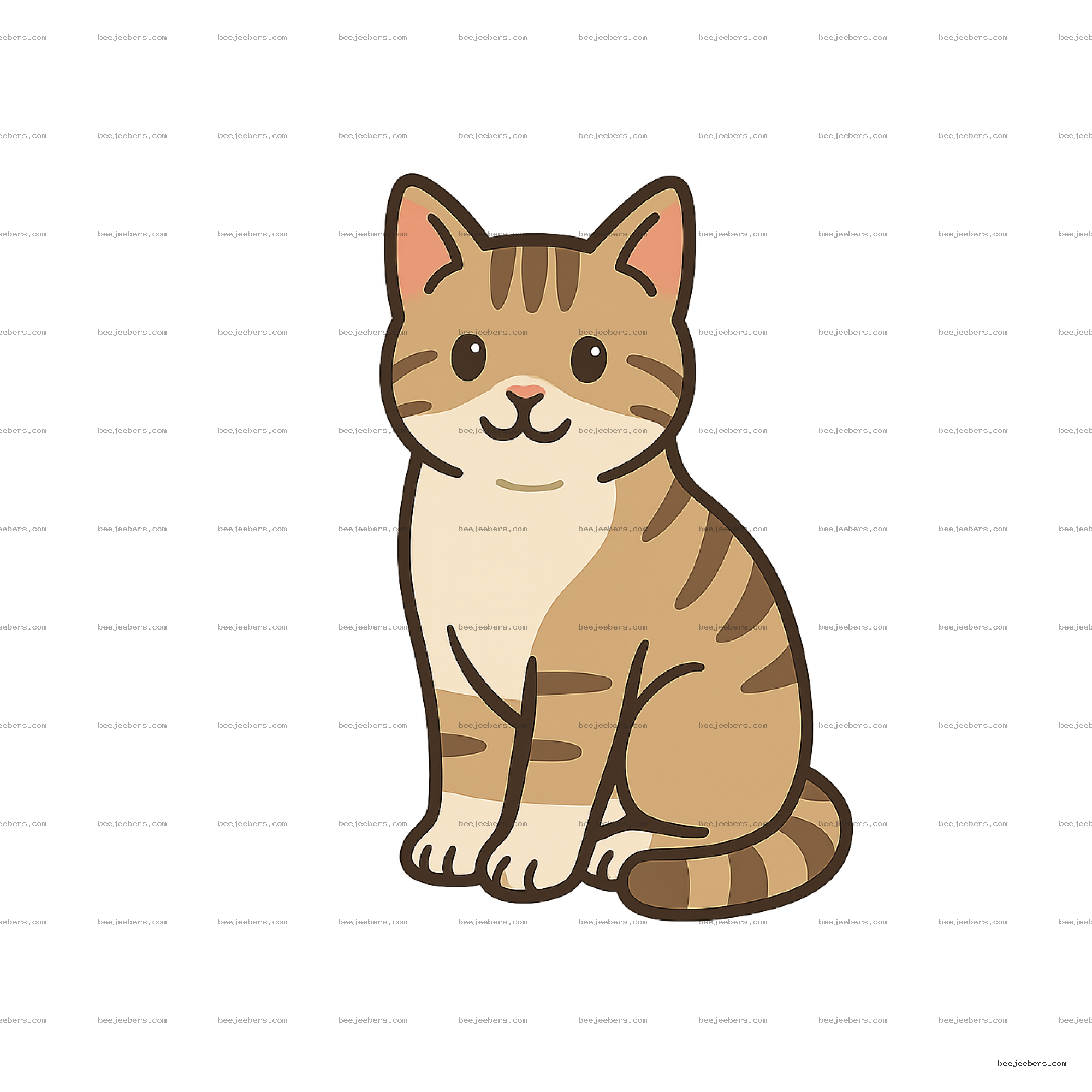 Cute smiling tabby cat with light brown and cream stripes in clean vector style
