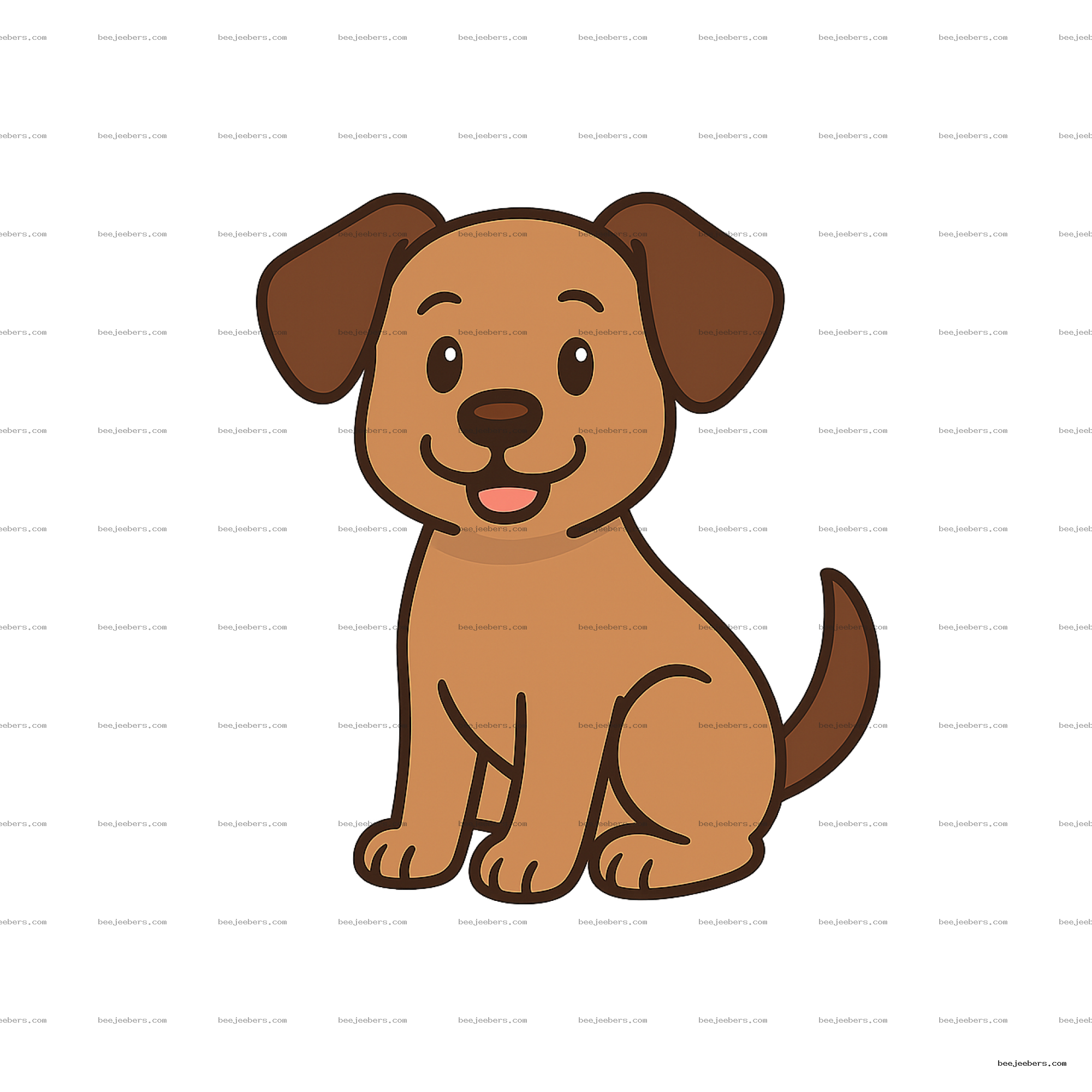 Cute brown cartoon dog sitting and smiling with floppy ears in vector style