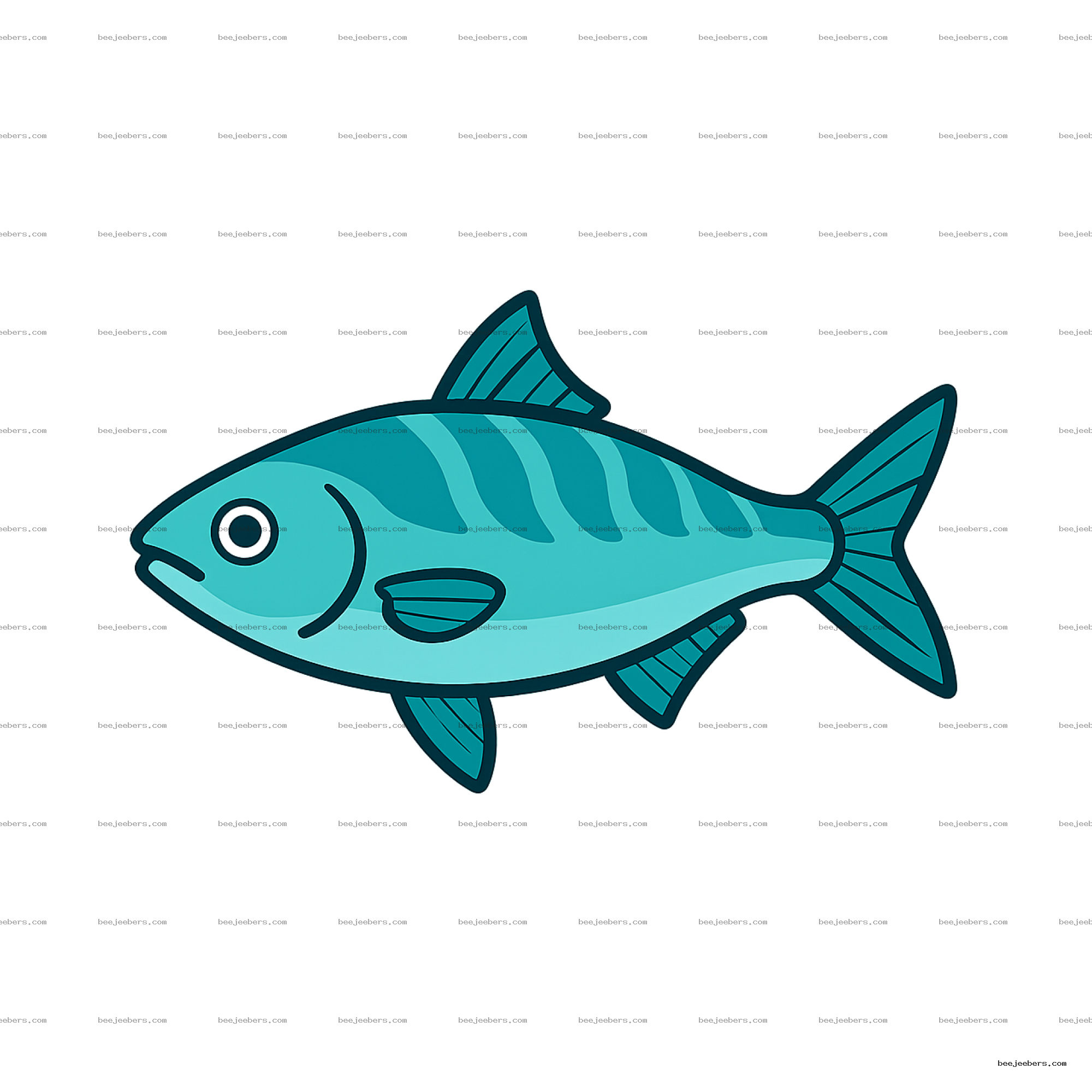Clean vector blue fish clipart with transparent background and simple striped fins