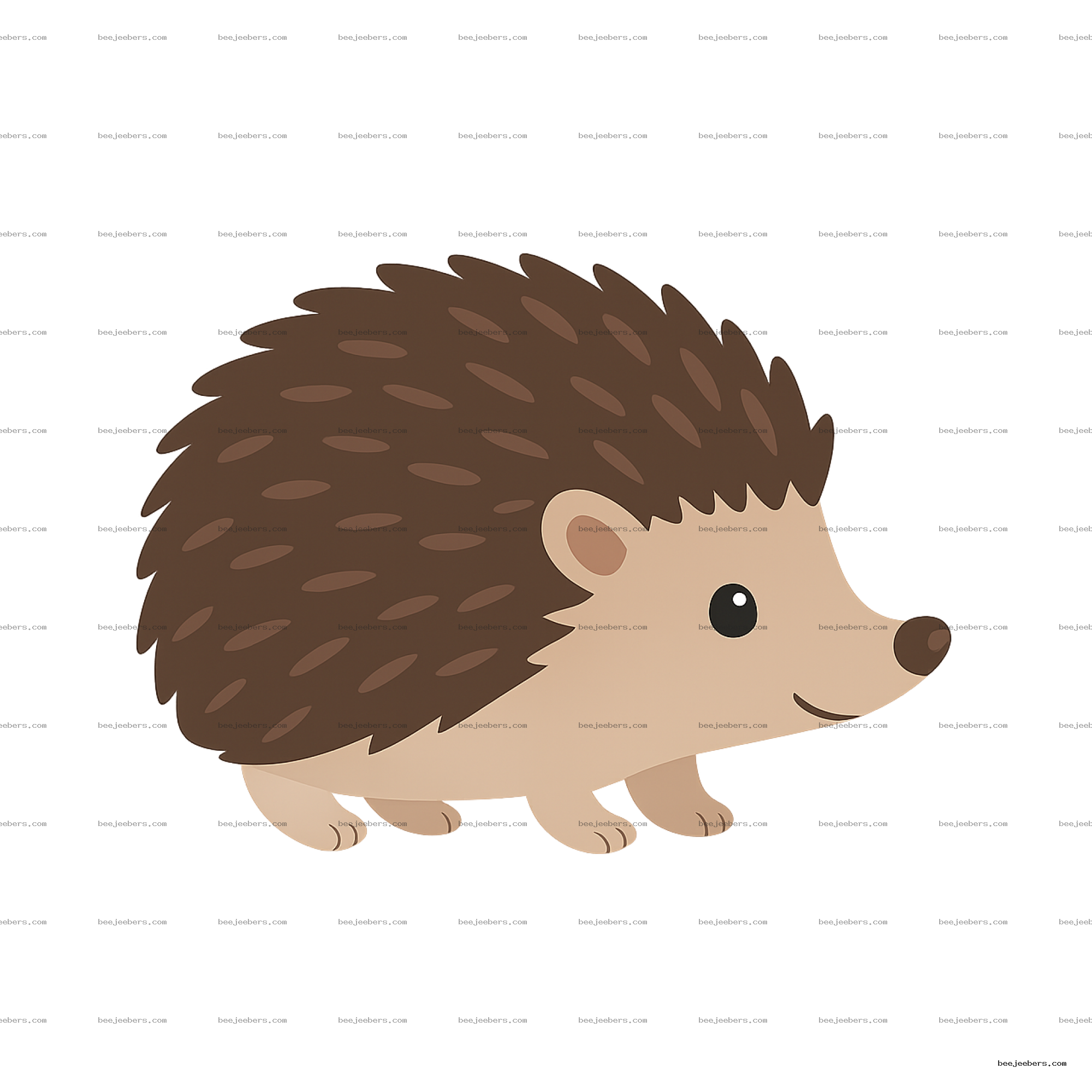 Cute vector illustration of a brown and beige hedgehog with a transparent background