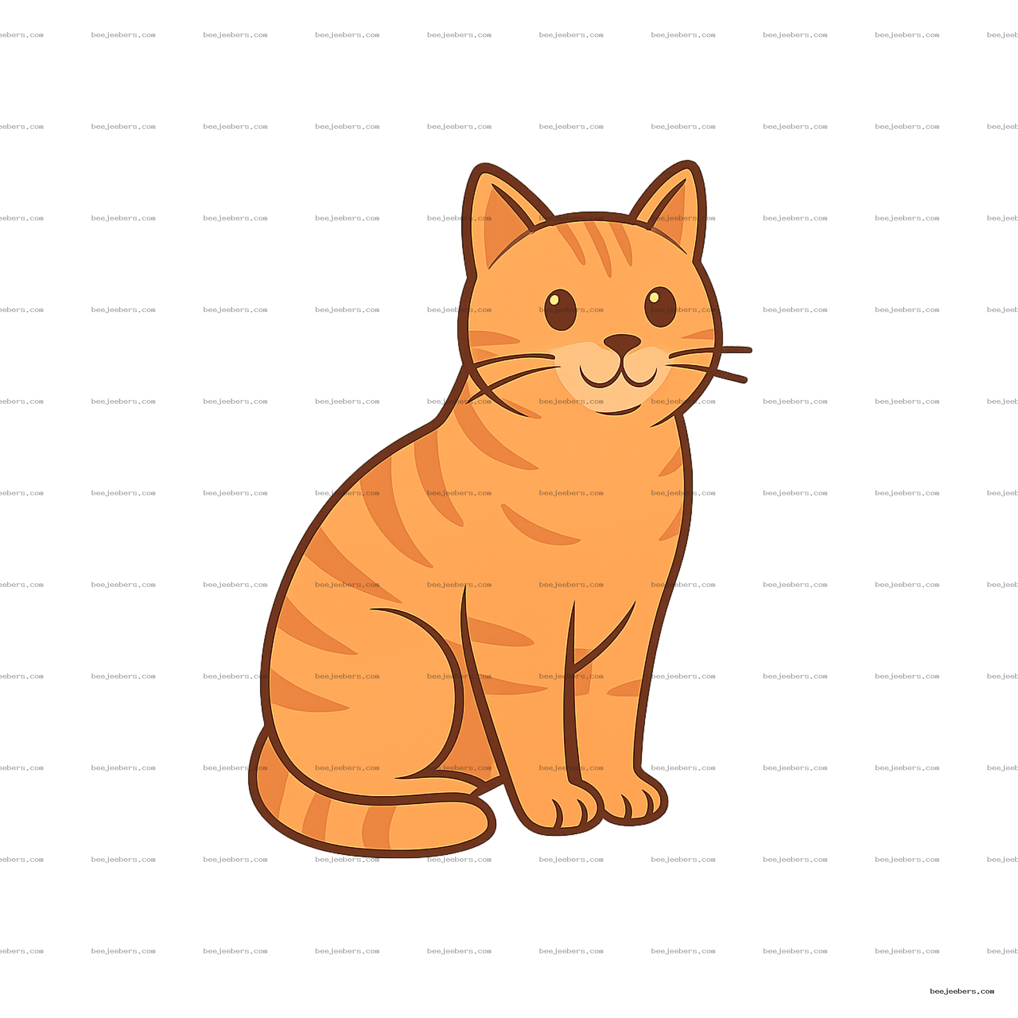 Cute orange tabby cat vector illustration with a smiling face on a transparent background