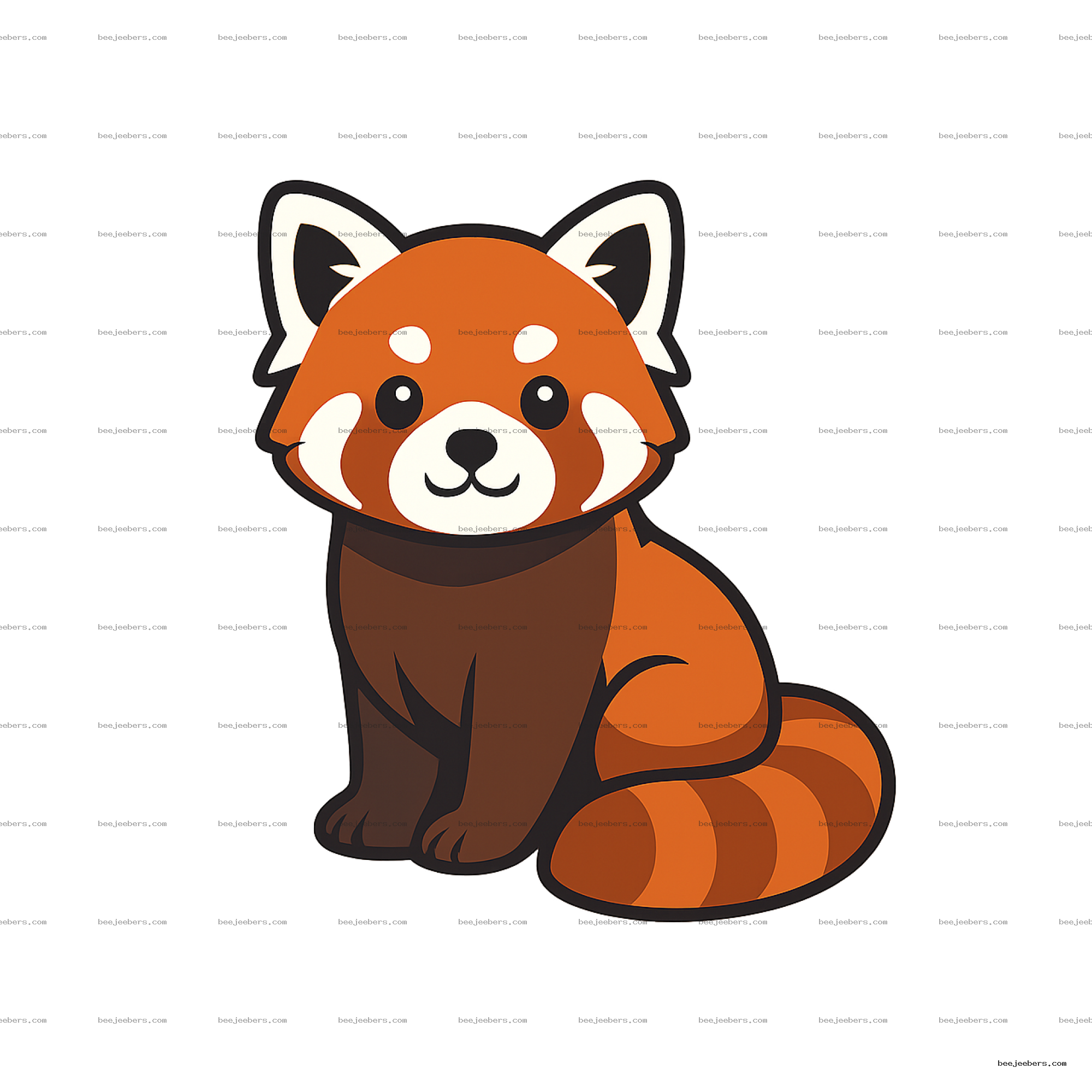 Vector illustration of a sitting red panda with orange fur and white face markings on transparent background