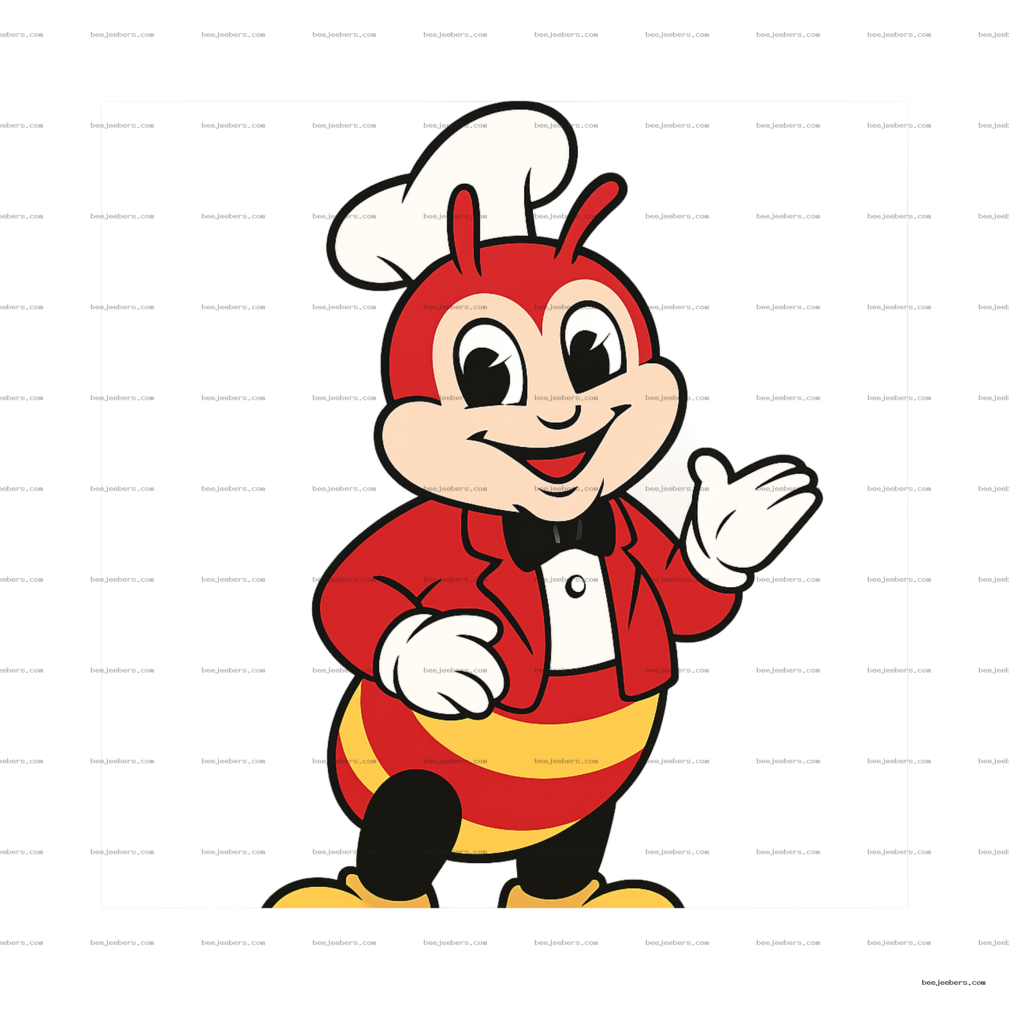 Cartoon bee character wearing chef hat and red jacket with transparent background