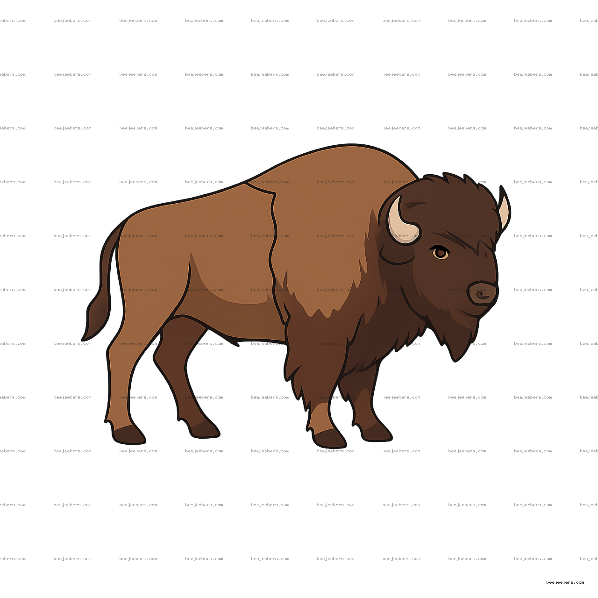 Clean vector style bison illustration with transparent background