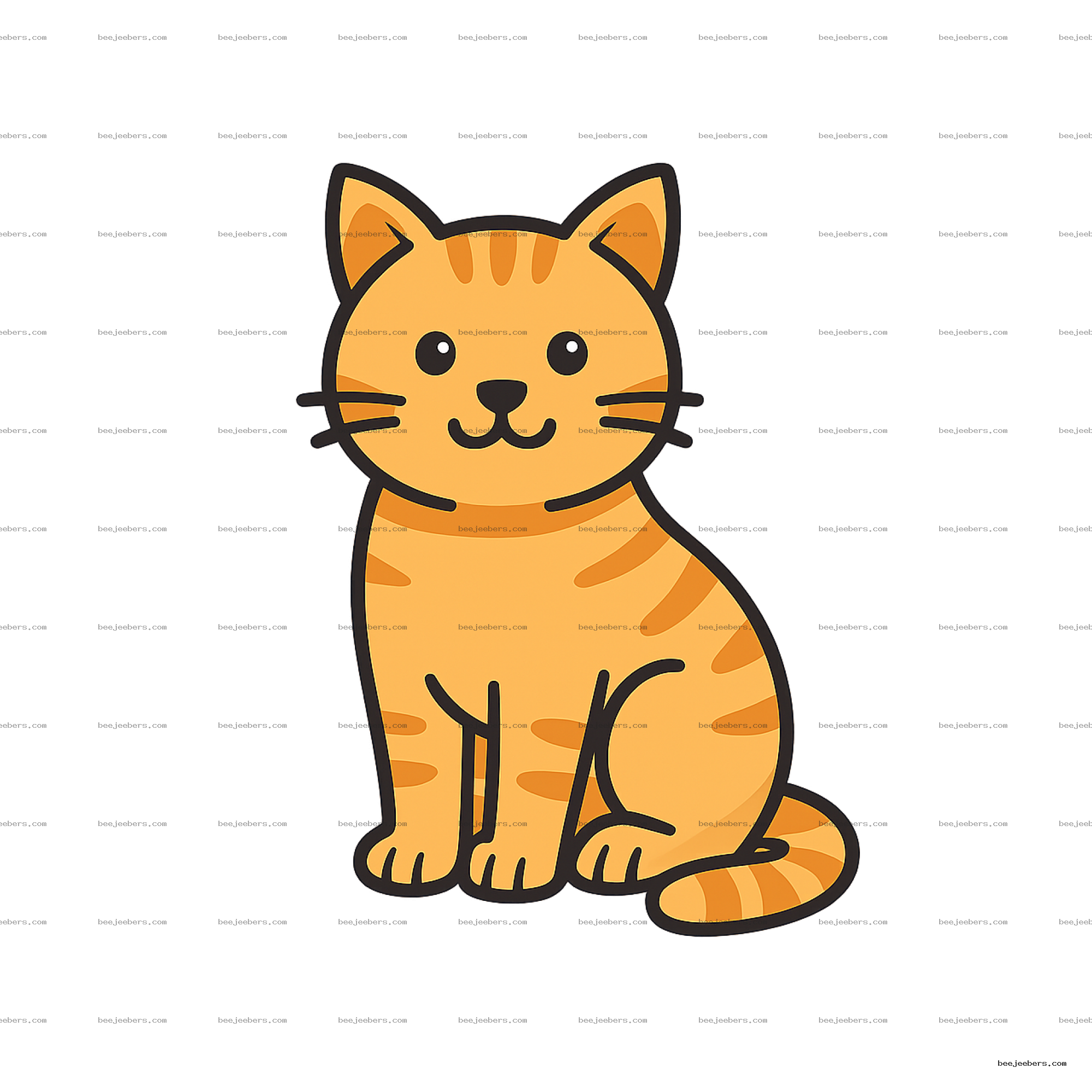Cute orange tabby cat clipart PNG sitting with stripes and whiskers transparent background