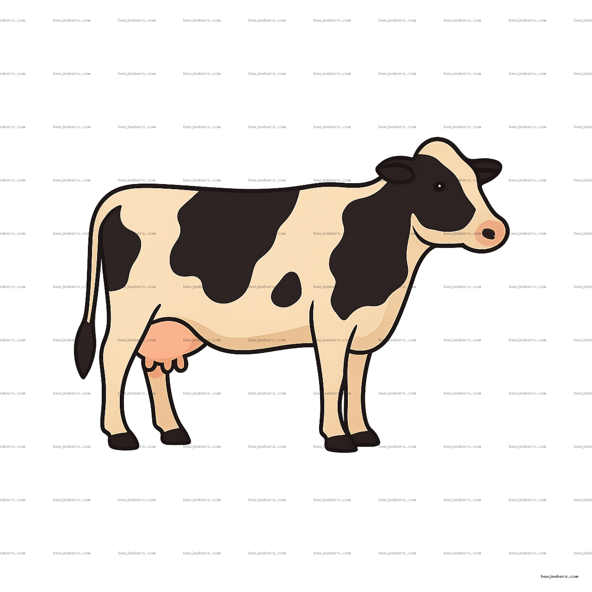 Clean vector clipart of a black and white Holstein cow side profile with transparent background