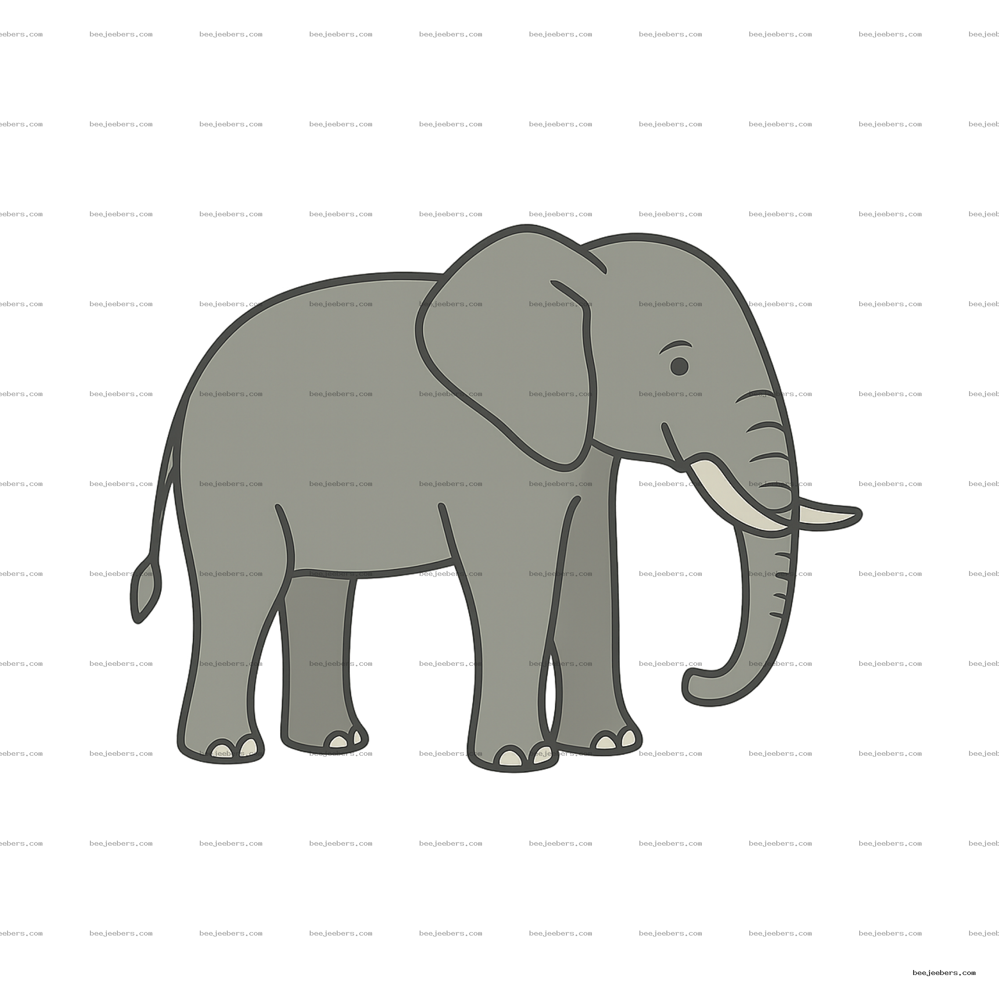 Clean vector illustration of a gray elephant in side profile with transparent background