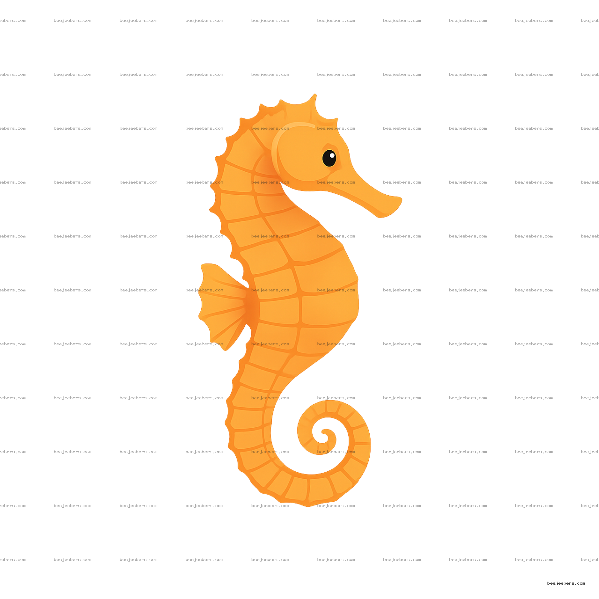Clean vector orange seahorse illustration with transparent background