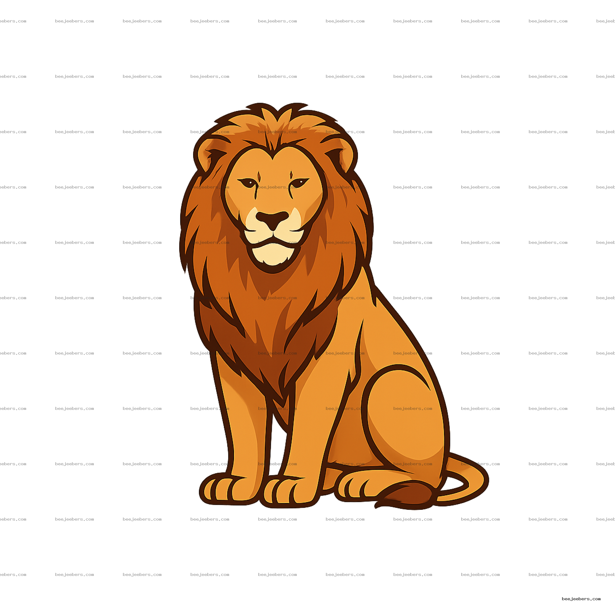 Clean vector illustration of a seated lion with detailed mane on transparent background