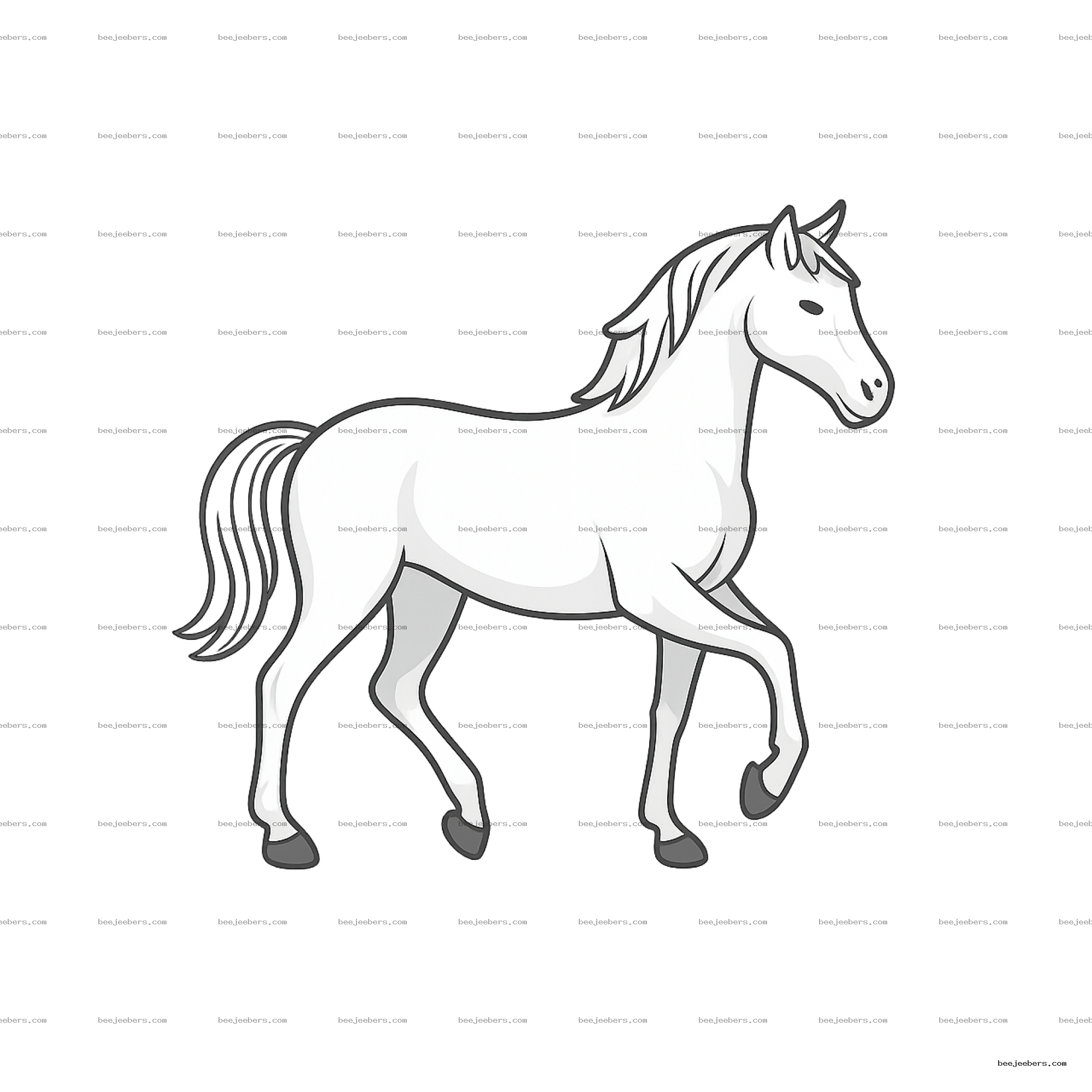 Clean vector illustration of a white horse in mid-step with transparent background