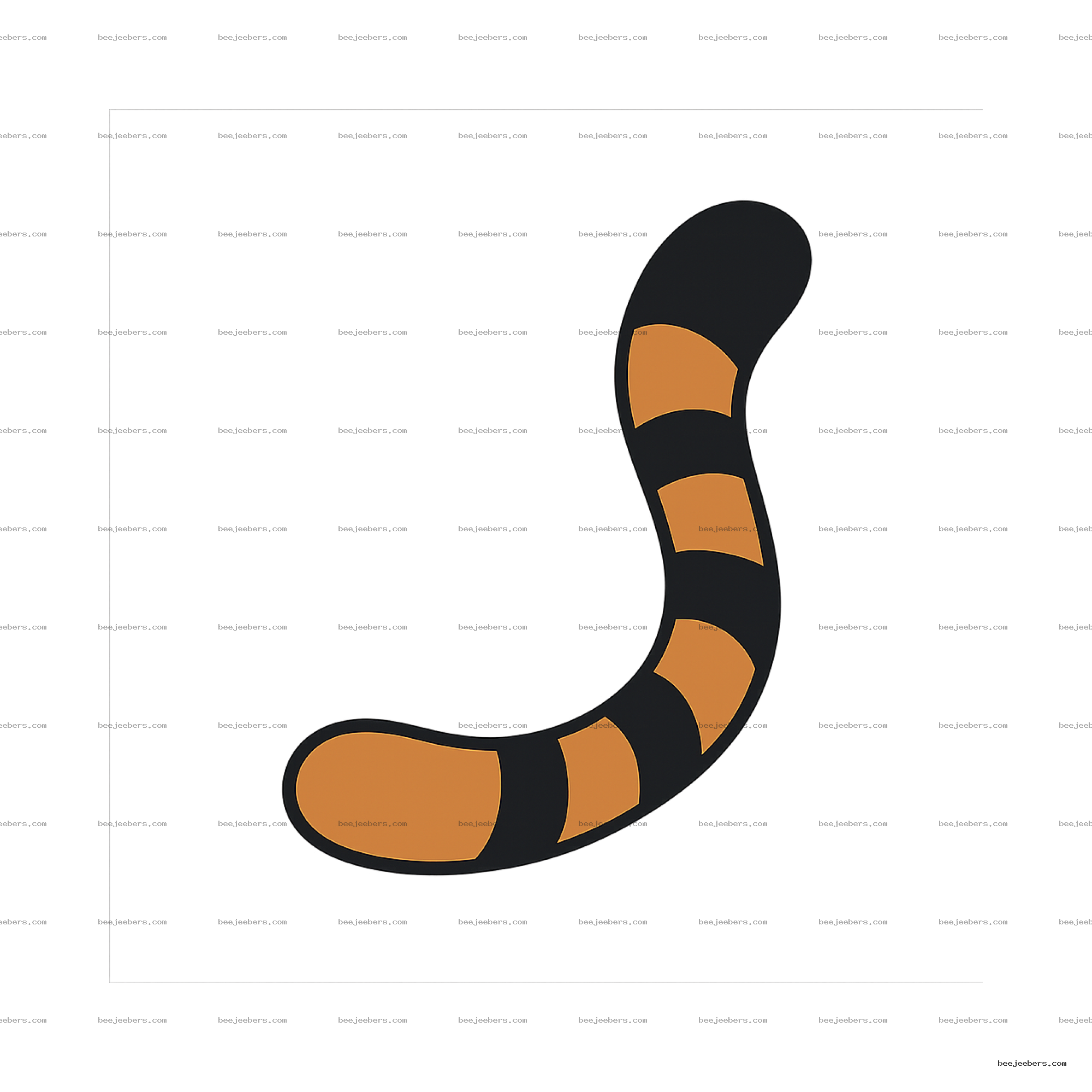 Curved black and orange striped cat tail in clean vector style with transparent background
