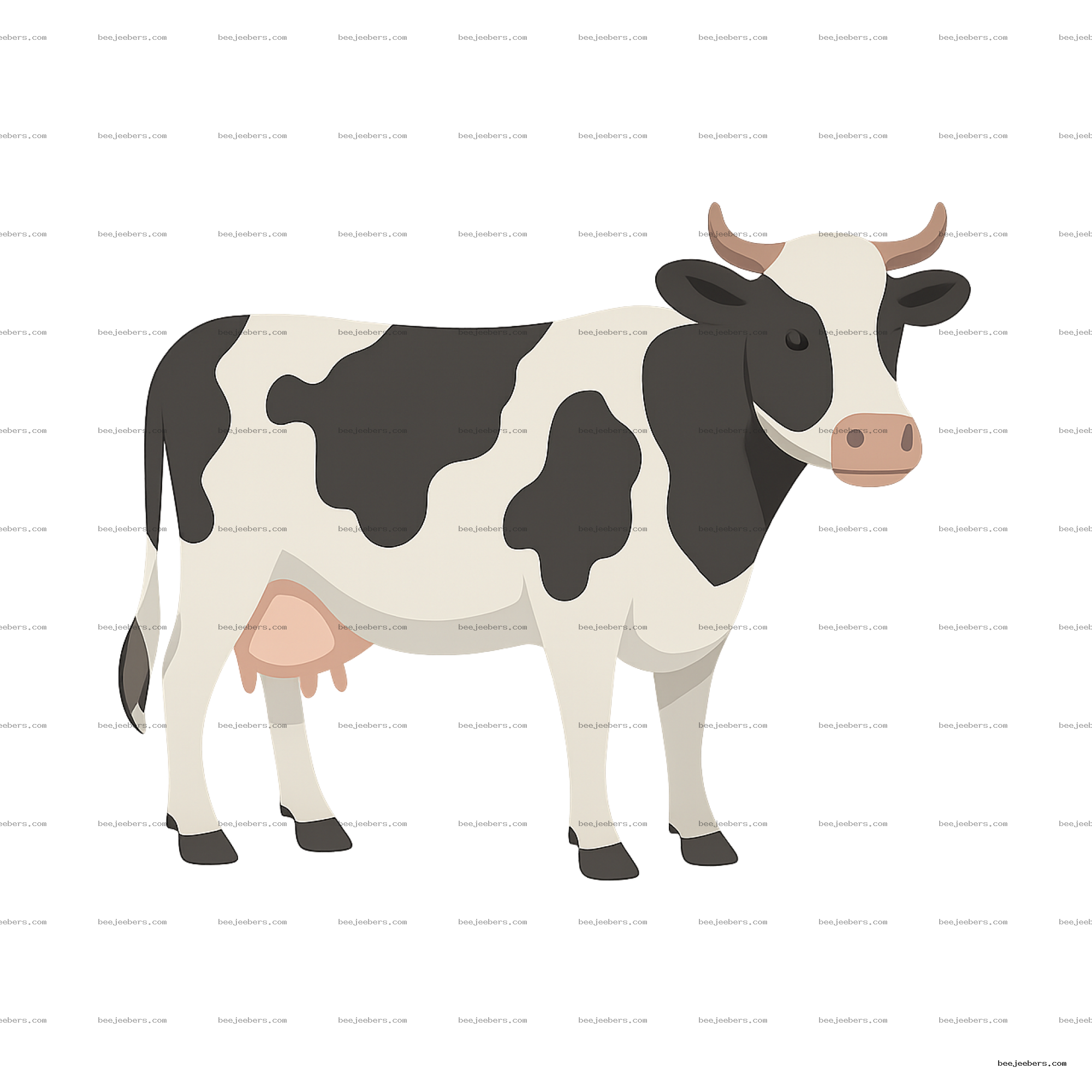 Clean vector black and white dairy cow illustration in side profile with transparent background
