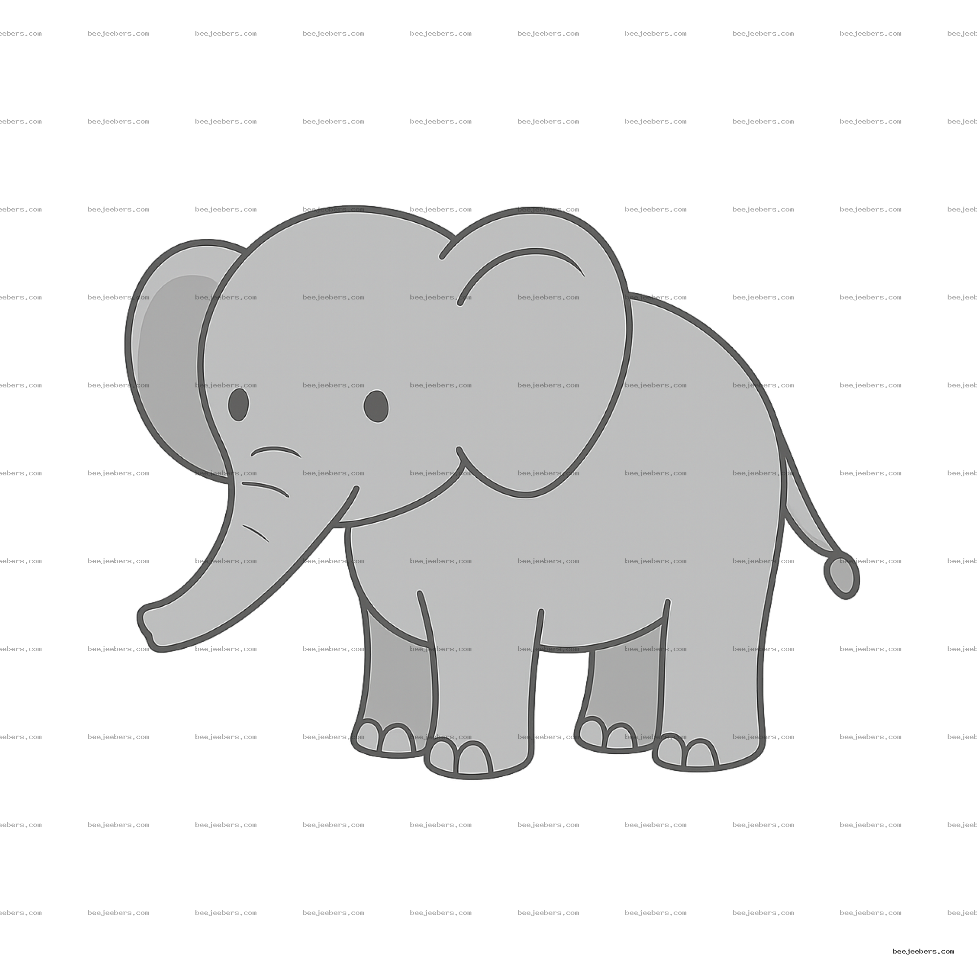 Cute gray cartoon elephant clipart with transparent background in clean vector style