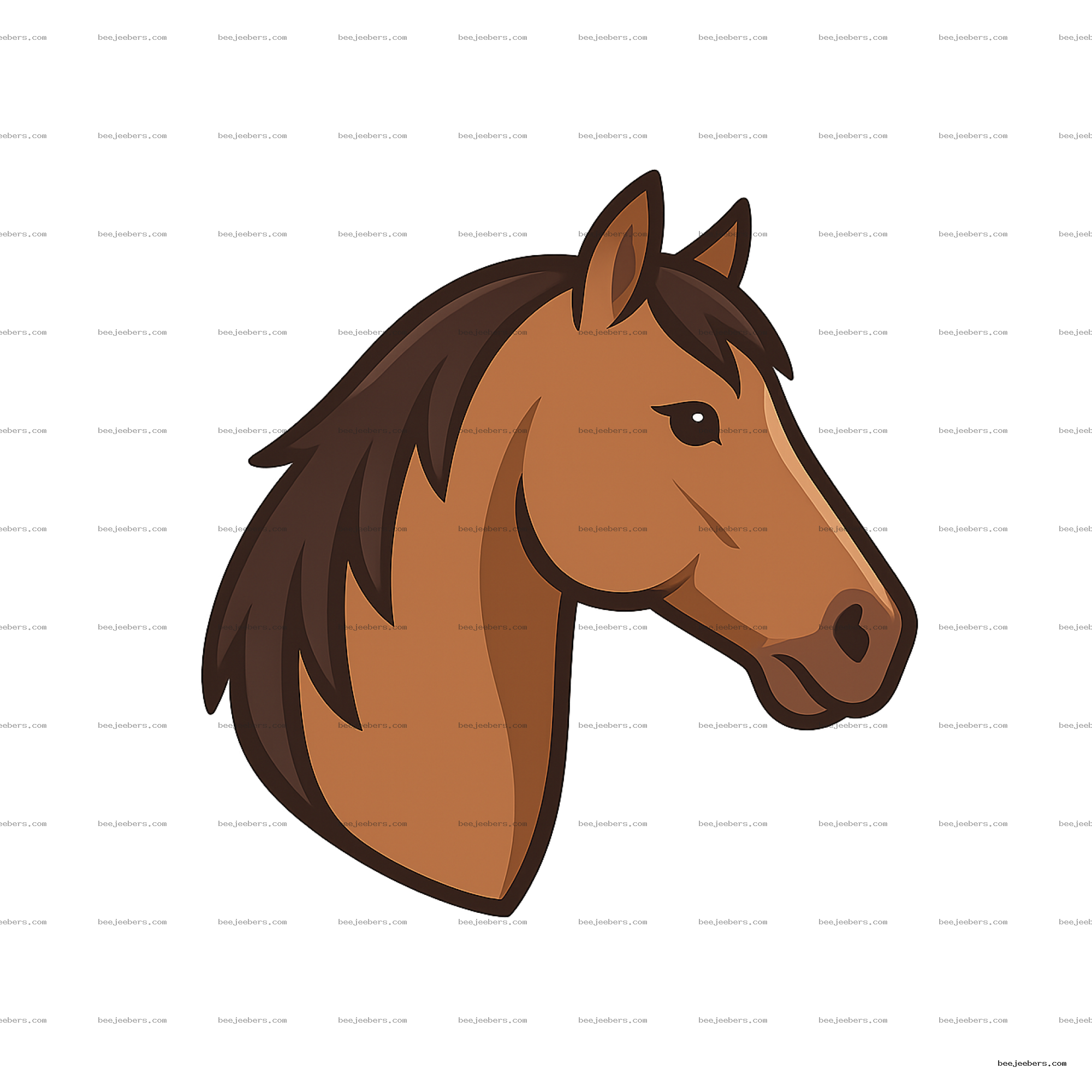 Clean vector illustration of a brown horse head with dark brown mane on transparent background