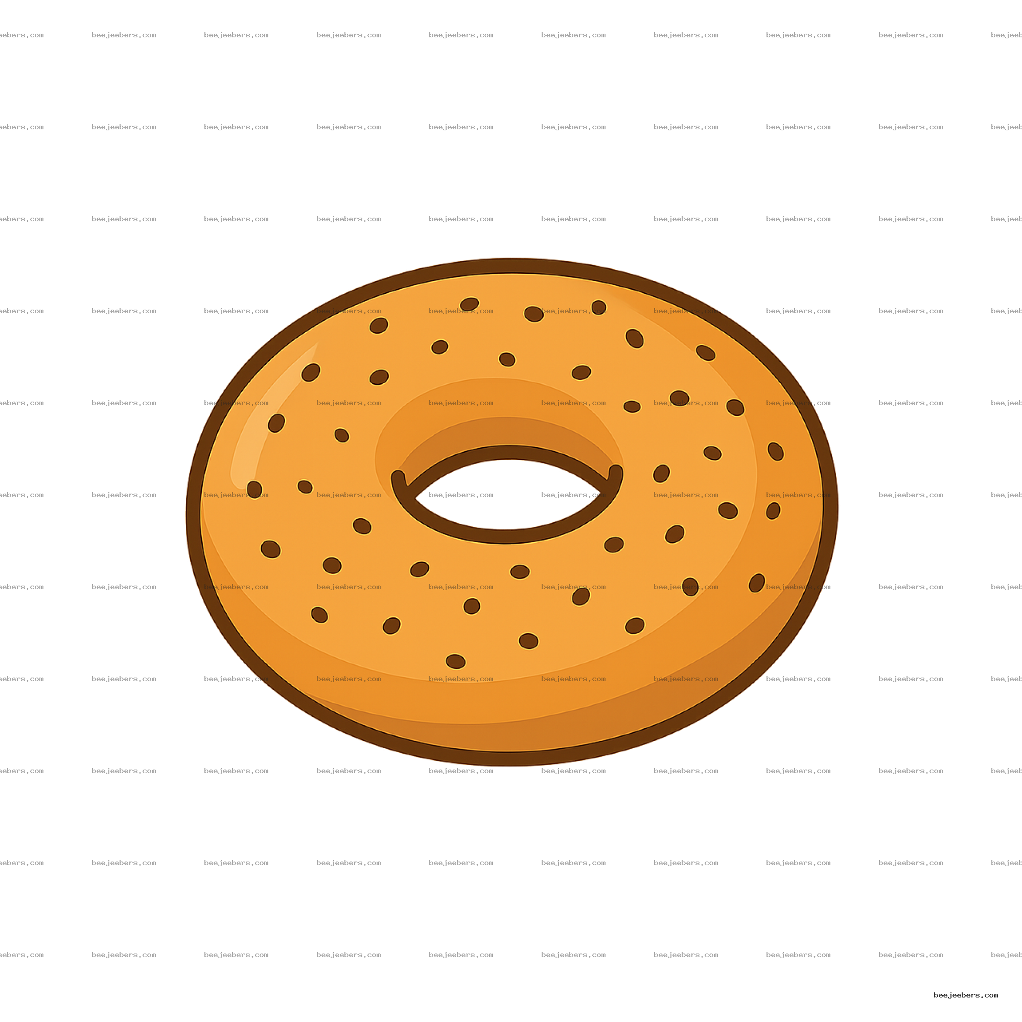 Clean vector illustration of a golden brown bagel with sesame seeds on transparent background