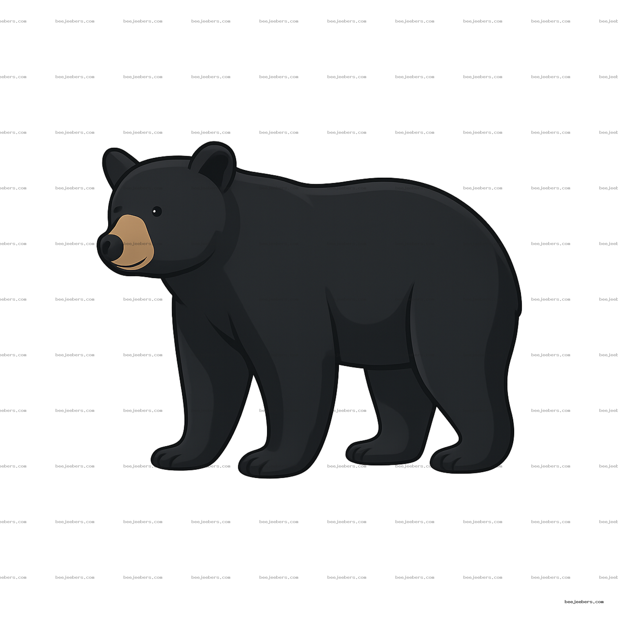 Clean vector illustration of a black bear standing with tan snout on transparent background