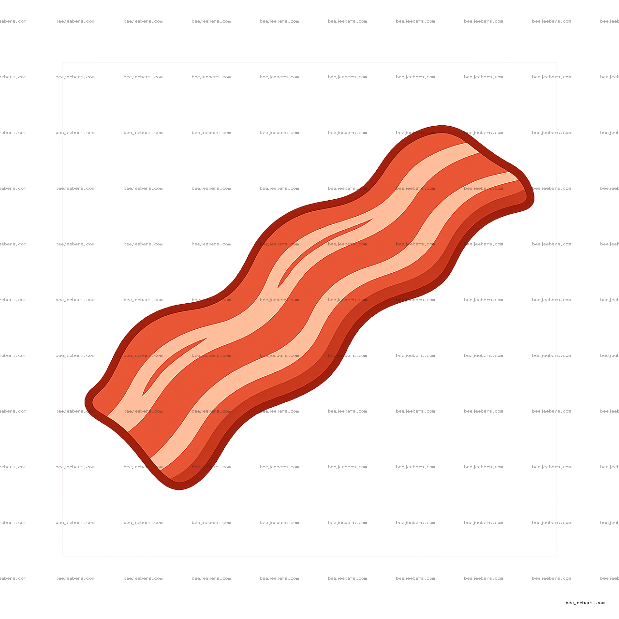 Clean vector illustration of a single wavy slice of bacon with red and beige stripes on transparent background
