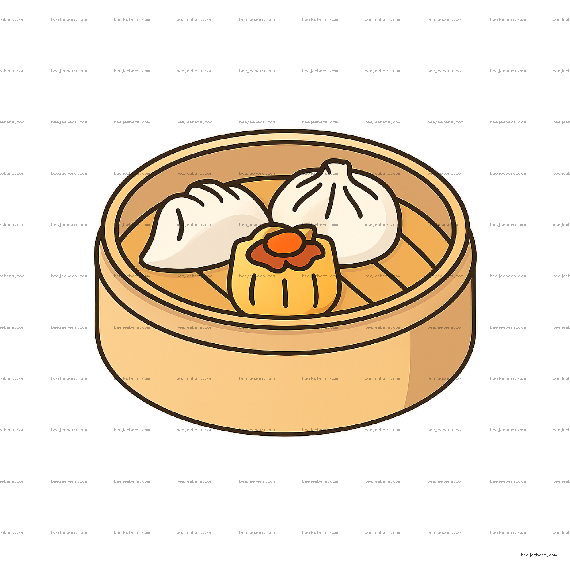 Clean vector PNG of dim sum dumplings and siu mai in bamboo steamer basket with transparent background