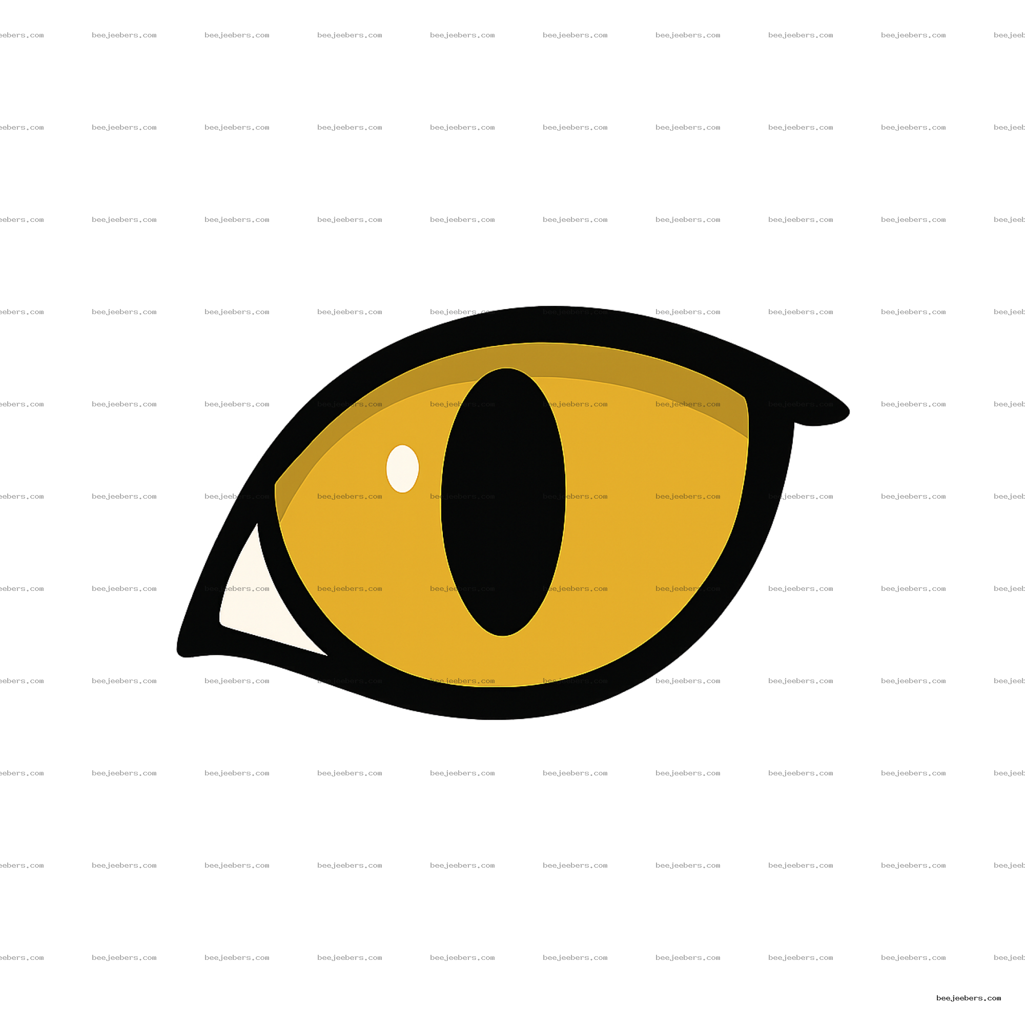 Close-up of a stylized yellow cat eye with black vertical pupil on transparent background