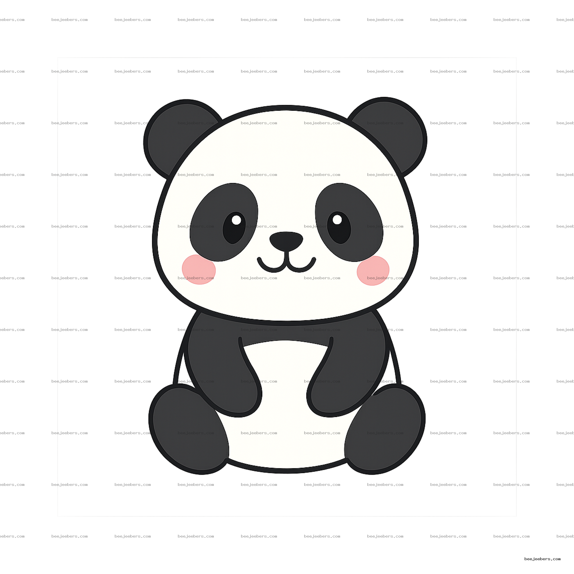 Cute cartoon panda with pink cheeks in clean vector style on transparent background