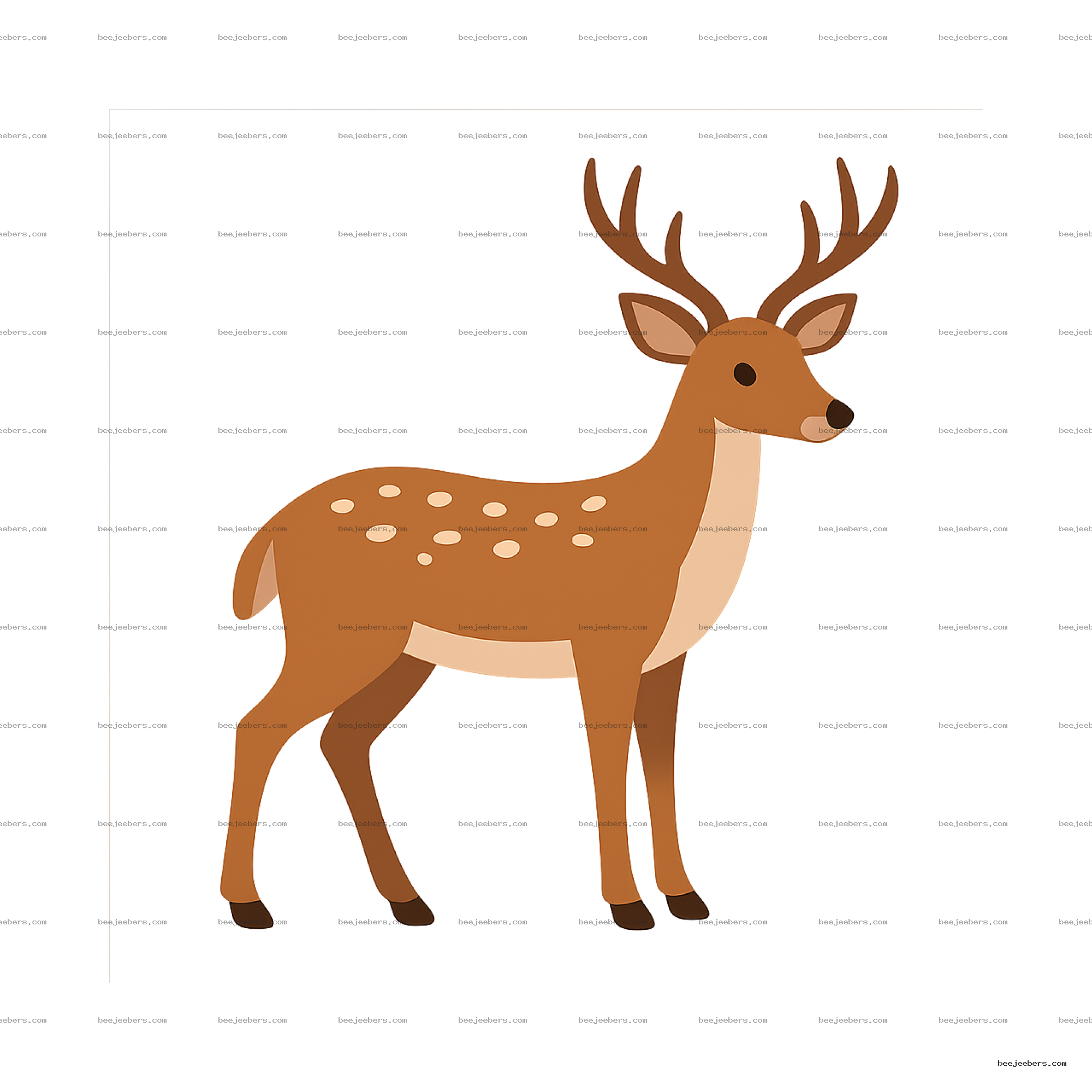 Clean vector style standing deer with antlers and cream spots on transparent background